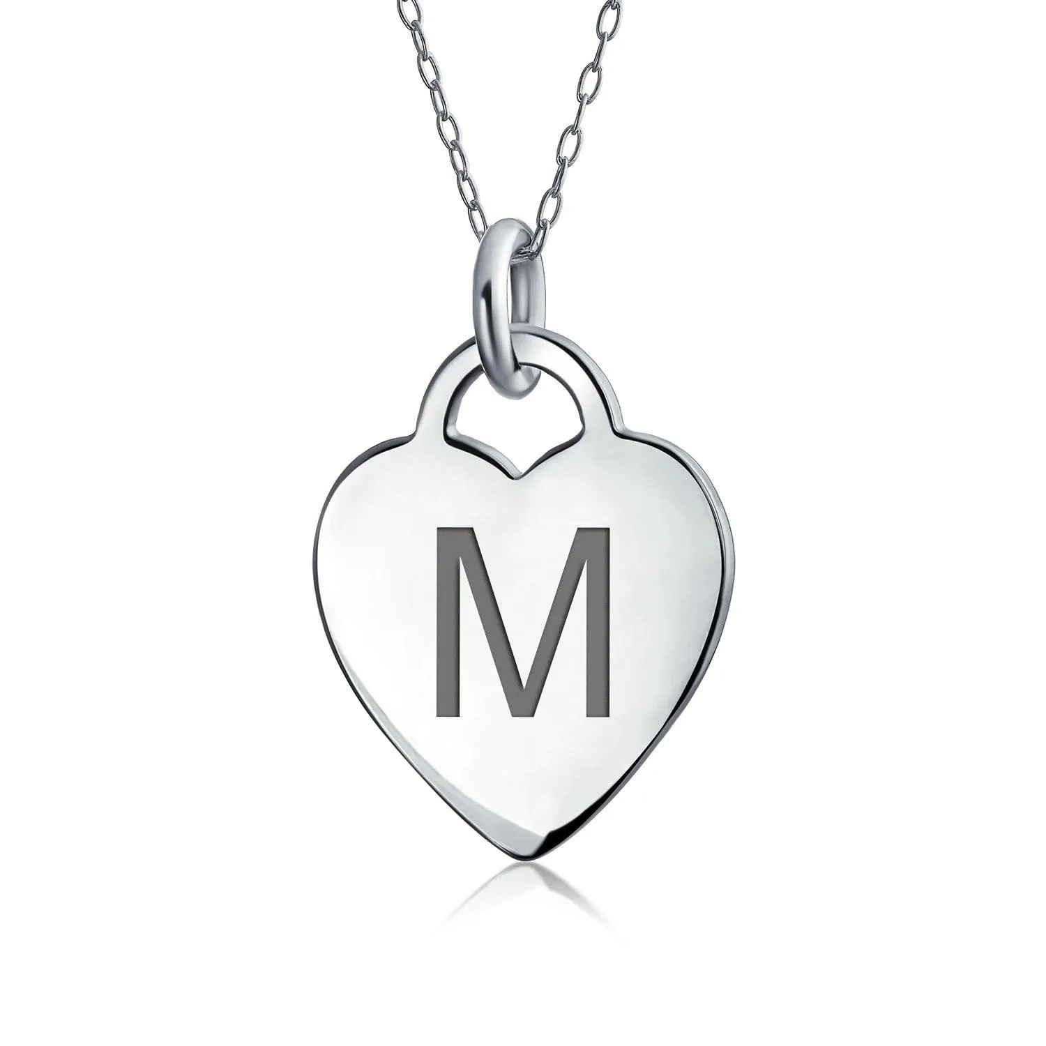 Tiny Minimalist Heart Initial Pendant Necklace Sterling Silver A-Z Alphabet