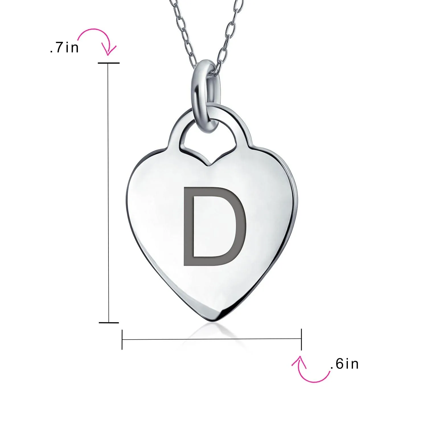 Tiny Minimalist Heart Initial Pendant Necklace Sterling Silver A-Z Alphabet