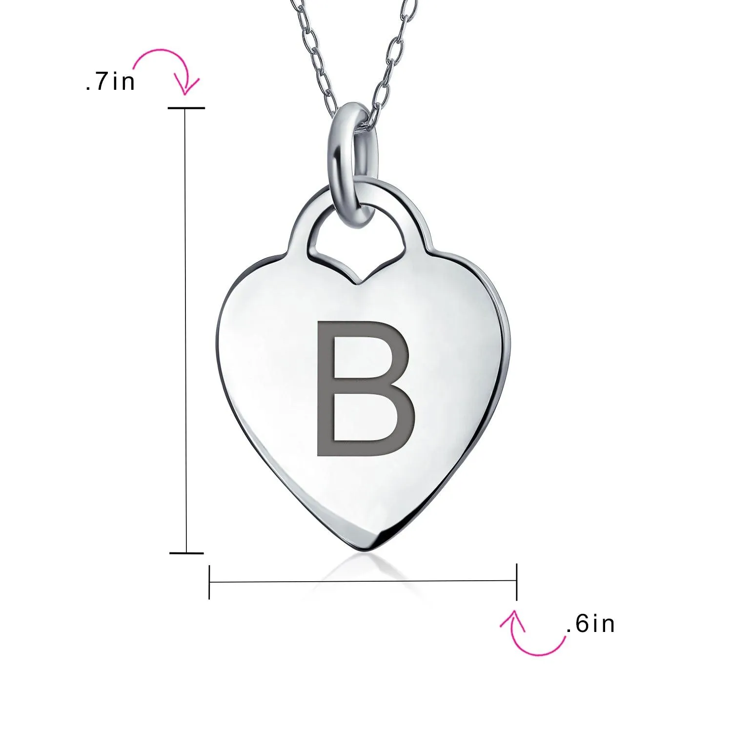 Tiny Minimalist Heart Initial Pendant Necklace Sterling Silver A-Z Alphabet