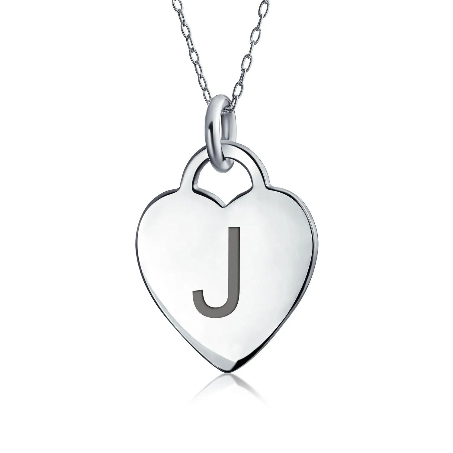 Tiny Minimalist Heart Initial Pendant Necklace Sterling Silver A-Z Alphabet