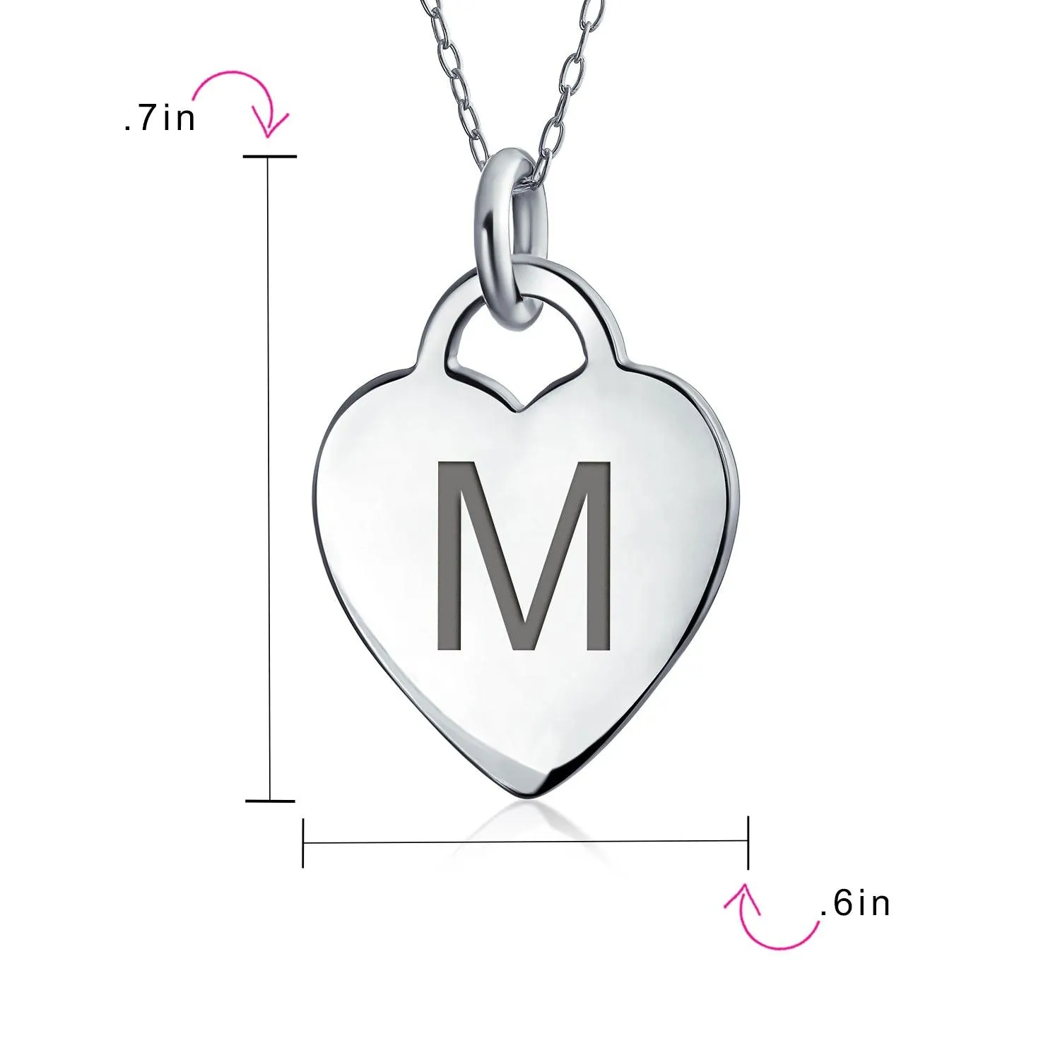 Tiny Minimalist Heart Initial Pendant Necklace Sterling Silver A-Z Alphabet