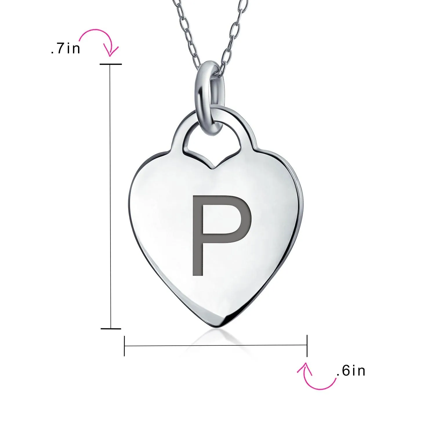 Tiny Minimalist Heart Initial Pendant Necklace Sterling Silver A-Z Alphabet