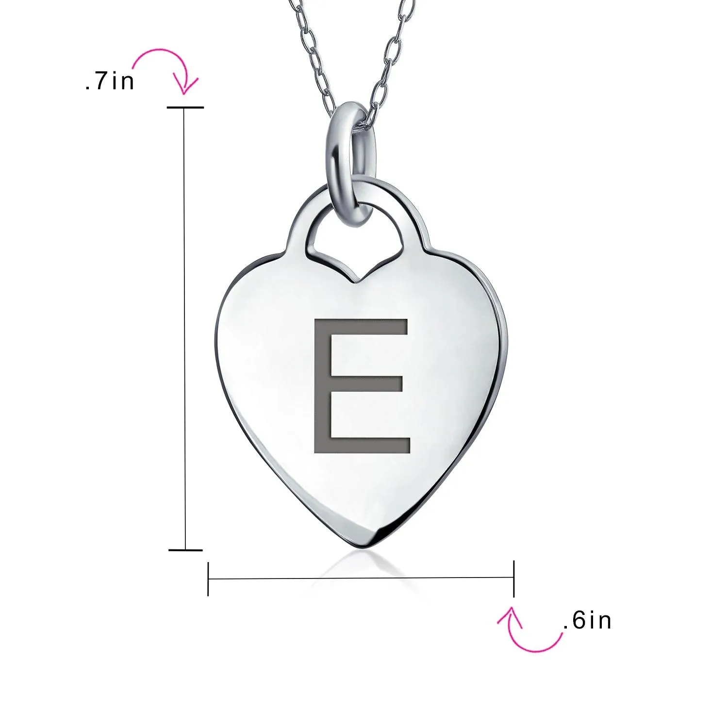 Tiny Minimalist Heart Initial Pendant Necklace Sterling Silver A-Z Alphabet