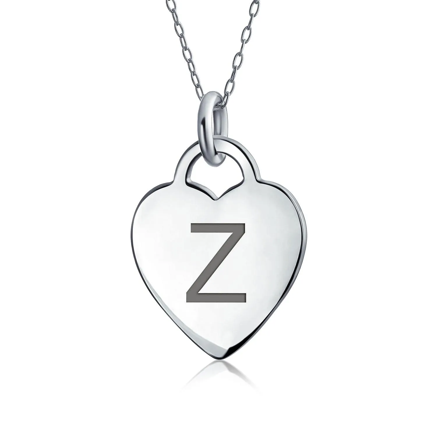 Tiny Minimalist Heart Initial Pendant Necklace Sterling Silver A-Z Alphabet