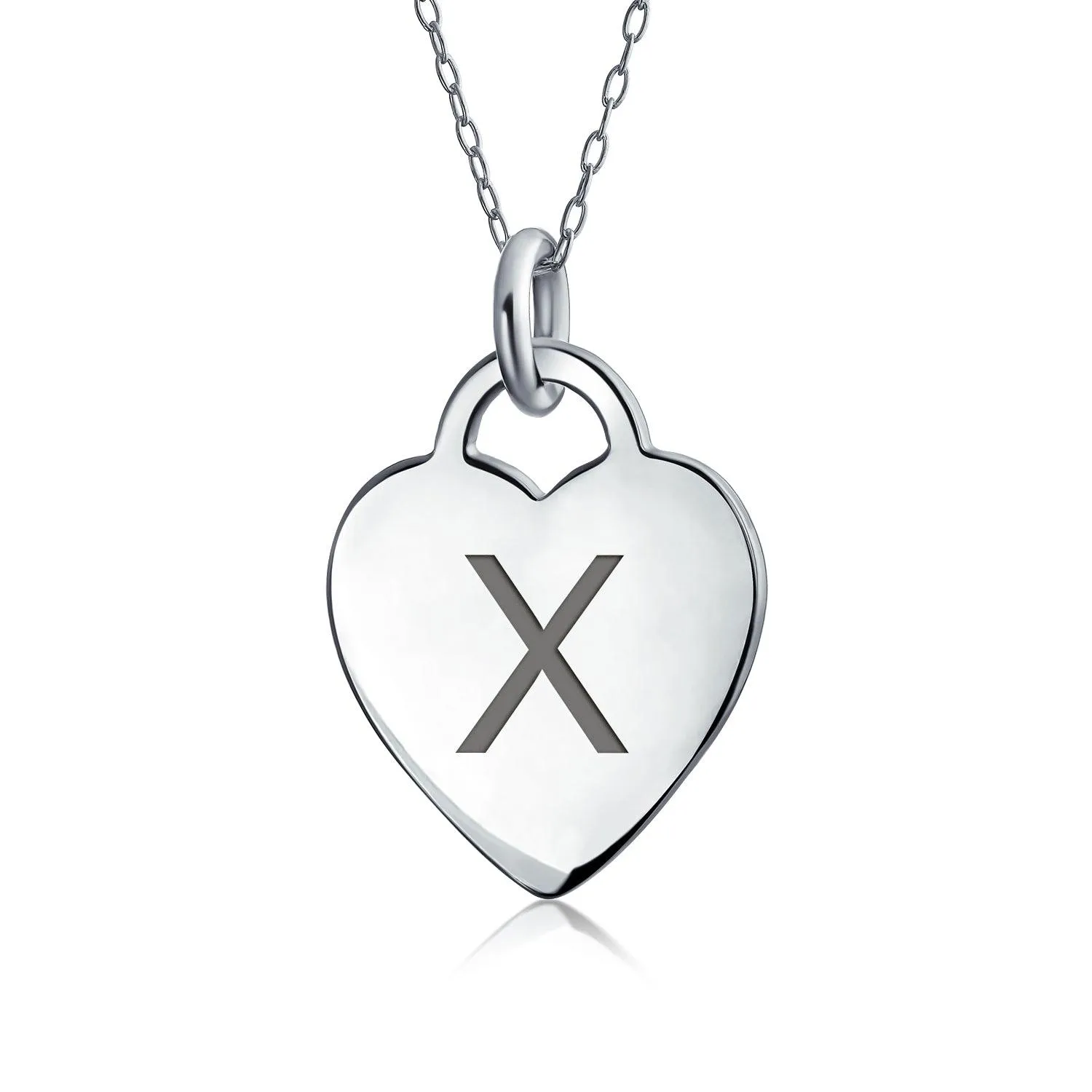 Tiny Minimalist Heart Initial Pendant Necklace Sterling Silver A-Z Alphabet