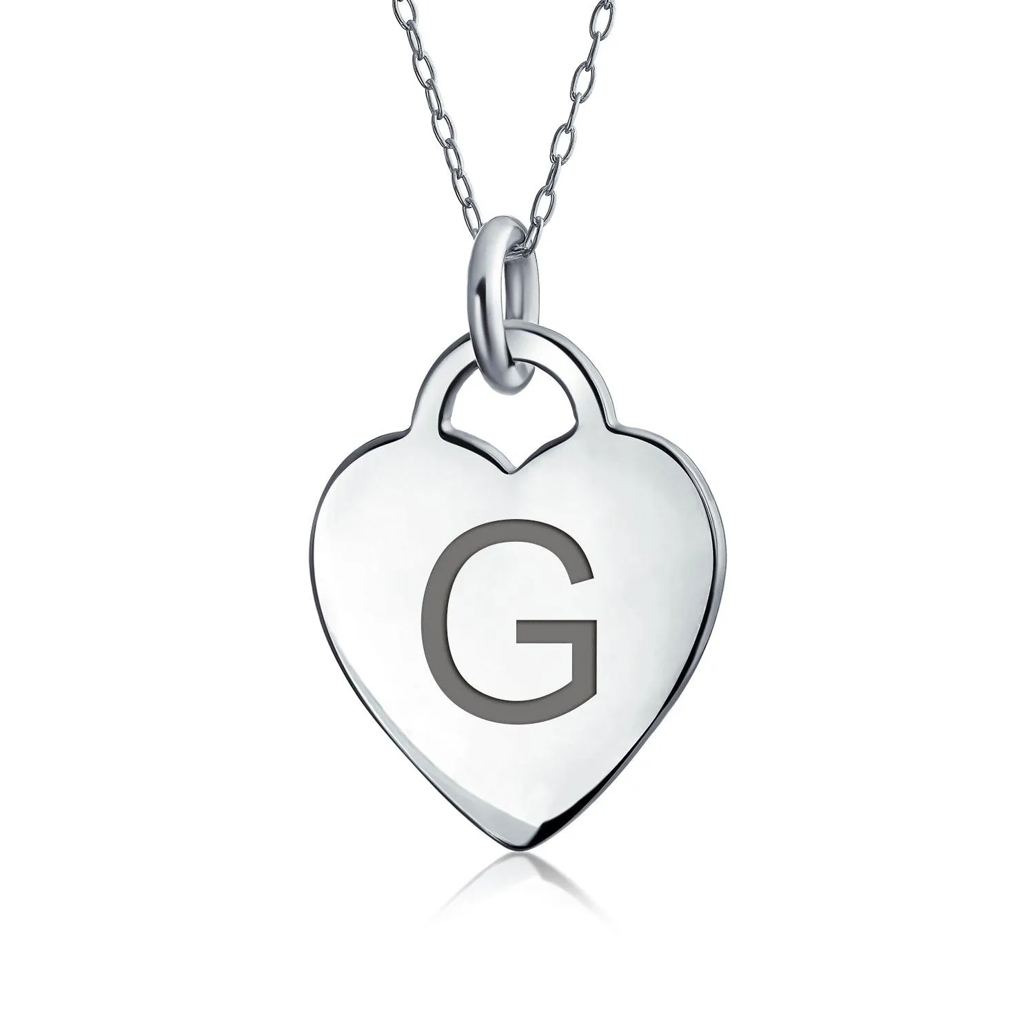 Tiny Minimalist Heart Initial Pendant Necklace Sterling Silver A-Z Alphabet