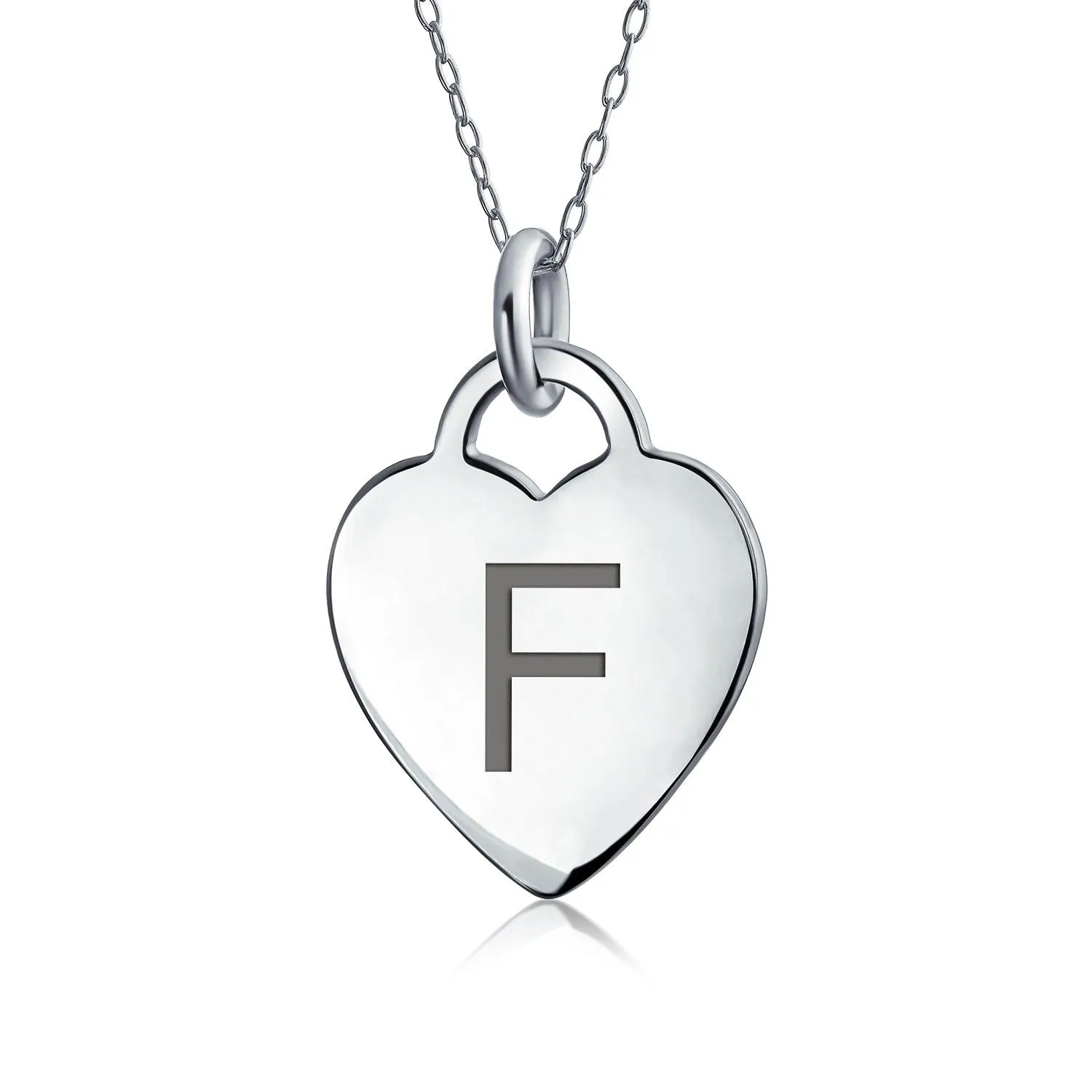 Tiny Minimalist Heart Initial Pendant Necklace Sterling Silver A-Z Alphabet