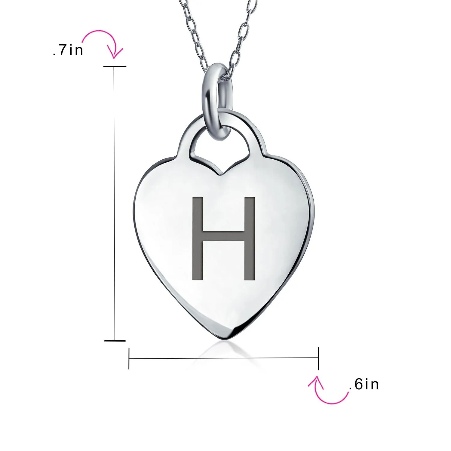 Tiny Minimalist Heart Initial Pendant Necklace Sterling Silver A-Z Alphabet