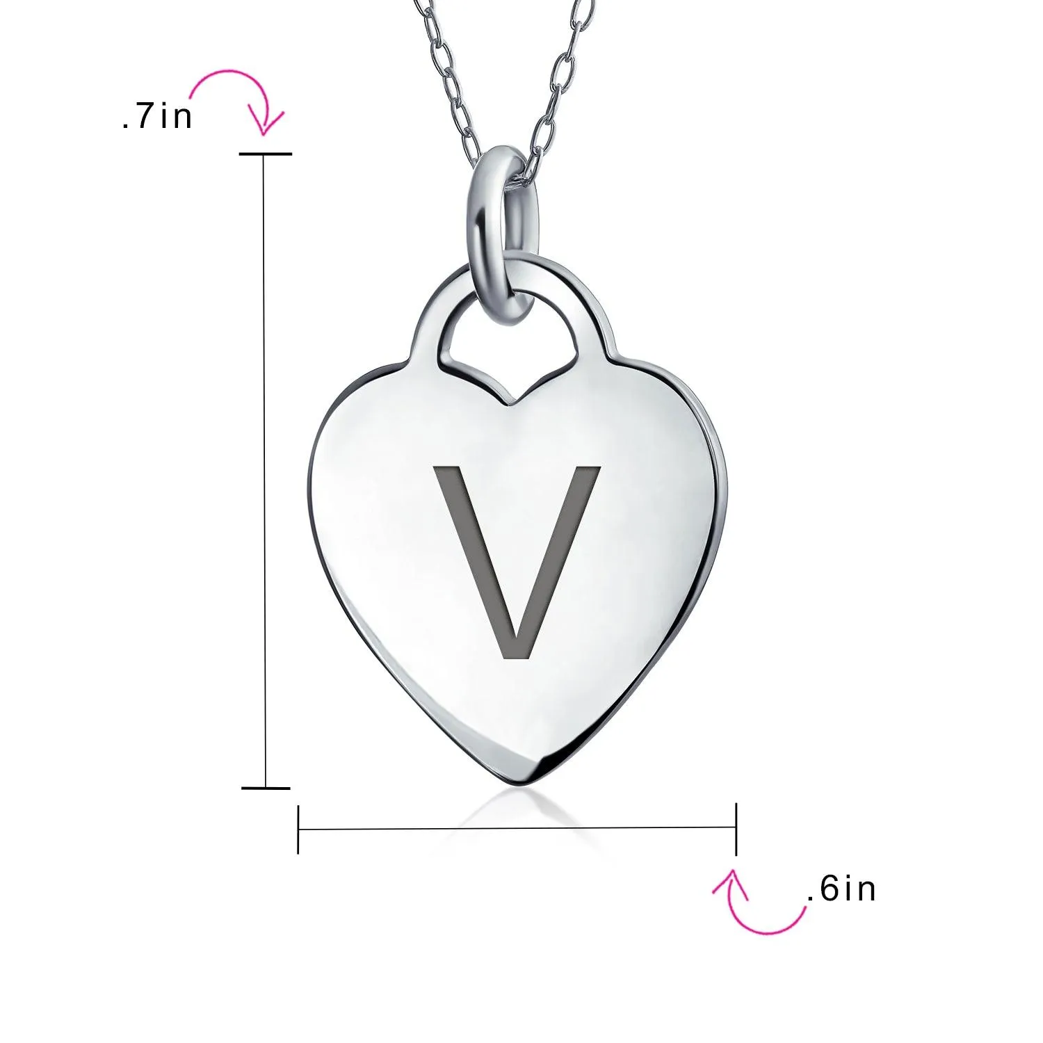 Tiny Minimalist Heart Initial Pendant Necklace Sterling Silver A-Z Alphabet