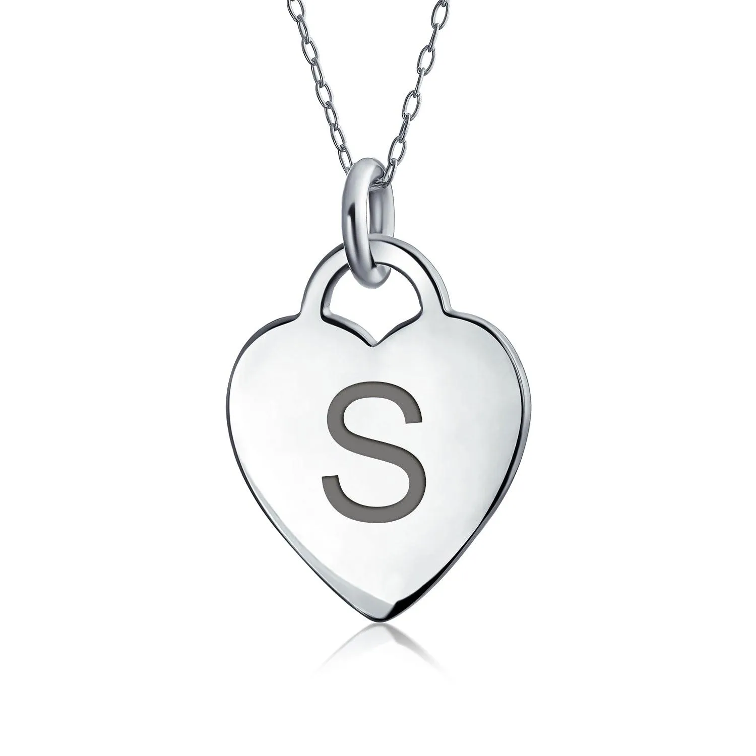 Tiny Minimalist Heart Initial Pendant Necklace Sterling Silver A-Z Alphabet