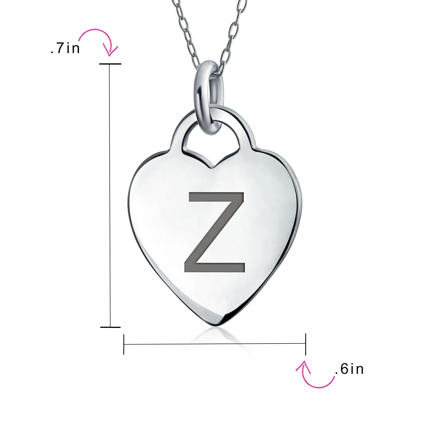 Tiny Minimalist Heart Initial Pendant Necklace Sterling Silver A-Z Alphabet