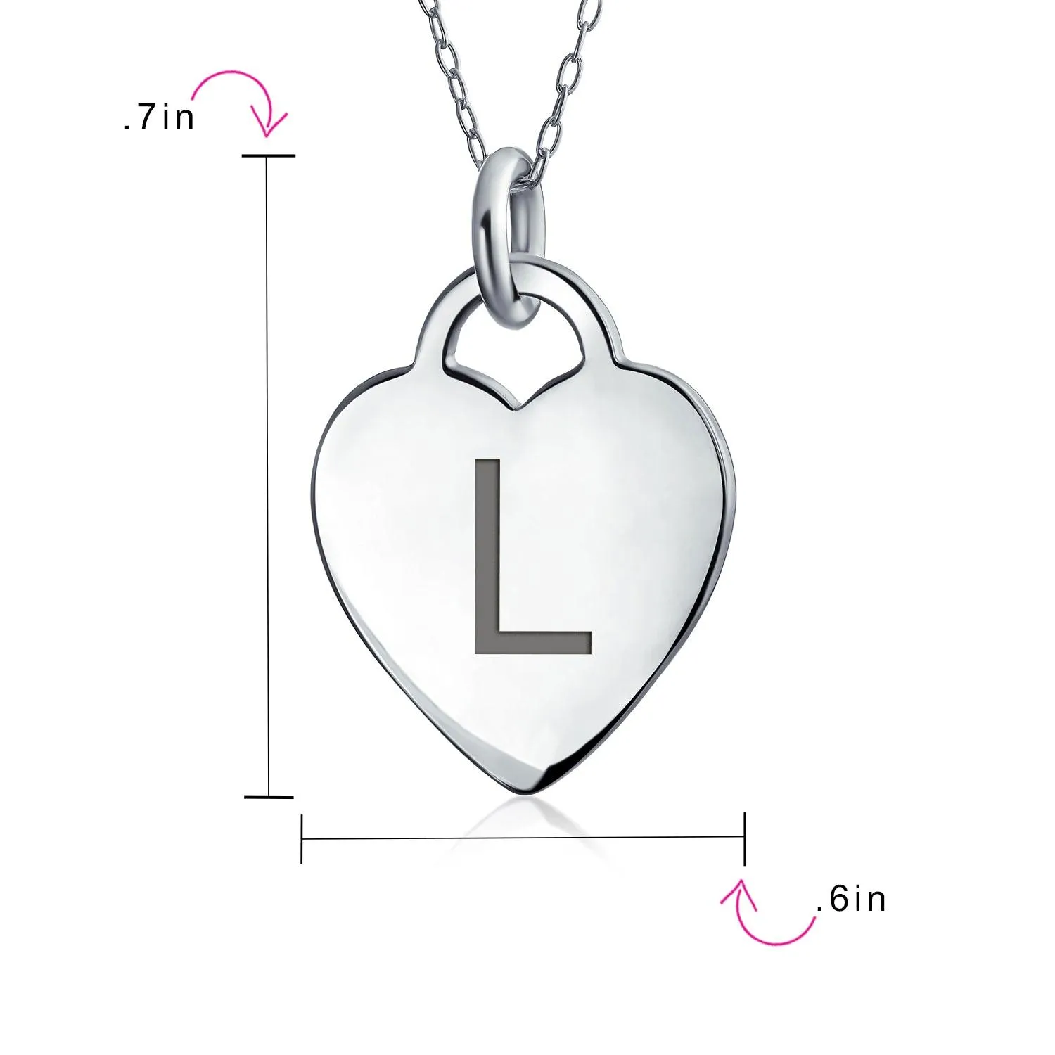 Tiny Minimalist Heart Initial Pendant Necklace Sterling Silver A-Z Alphabet