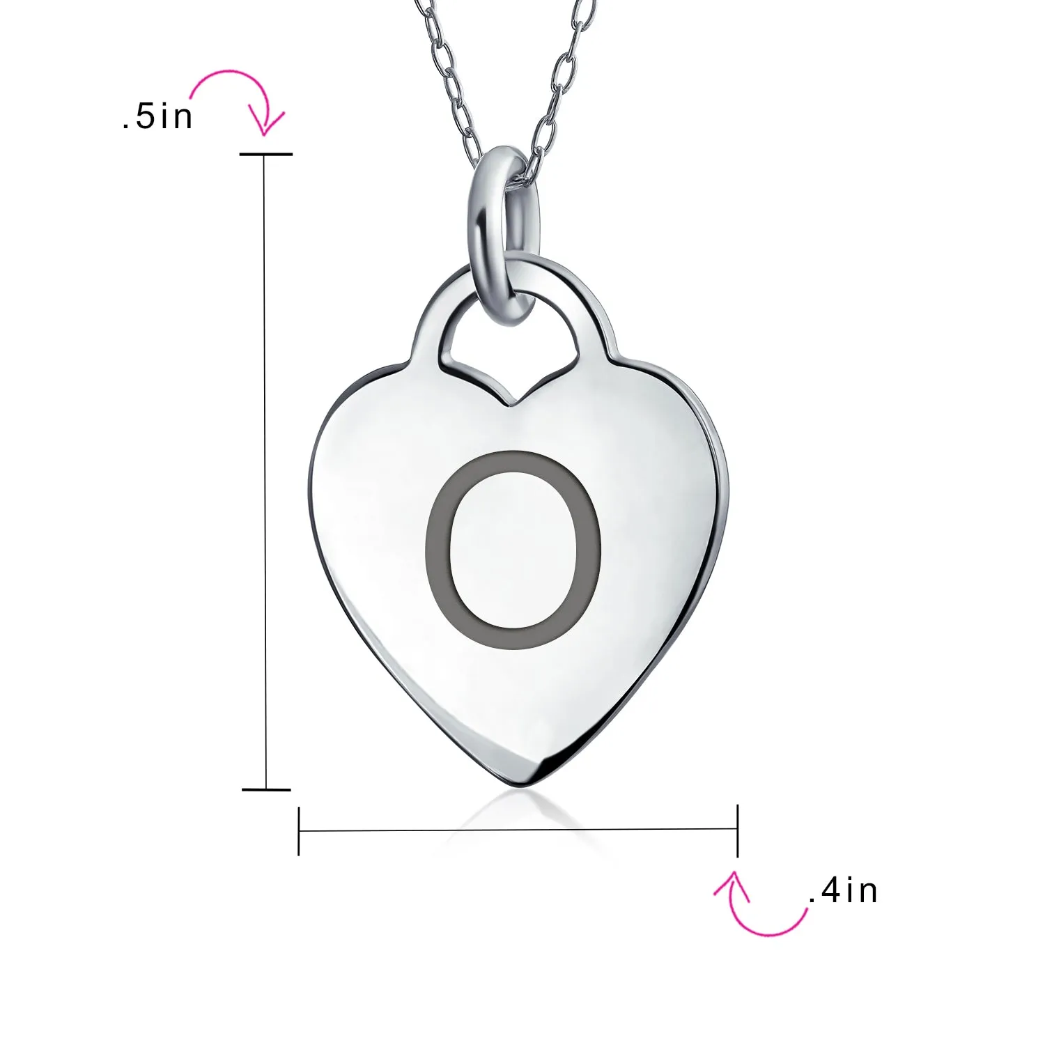 Tiny Minimalist Heart Shape Initial Pendant Necklace A-Z Sterling Silver