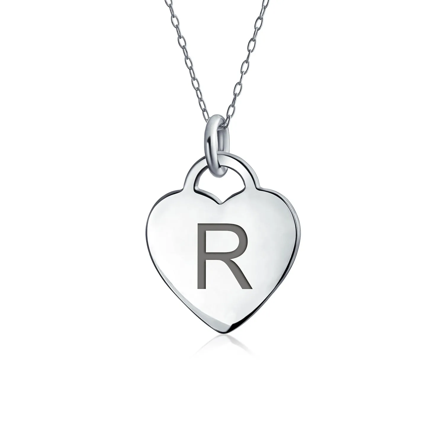 Tiny Minimalist Heart Shape Initial Pendant Necklace A-Z Sterling Silver