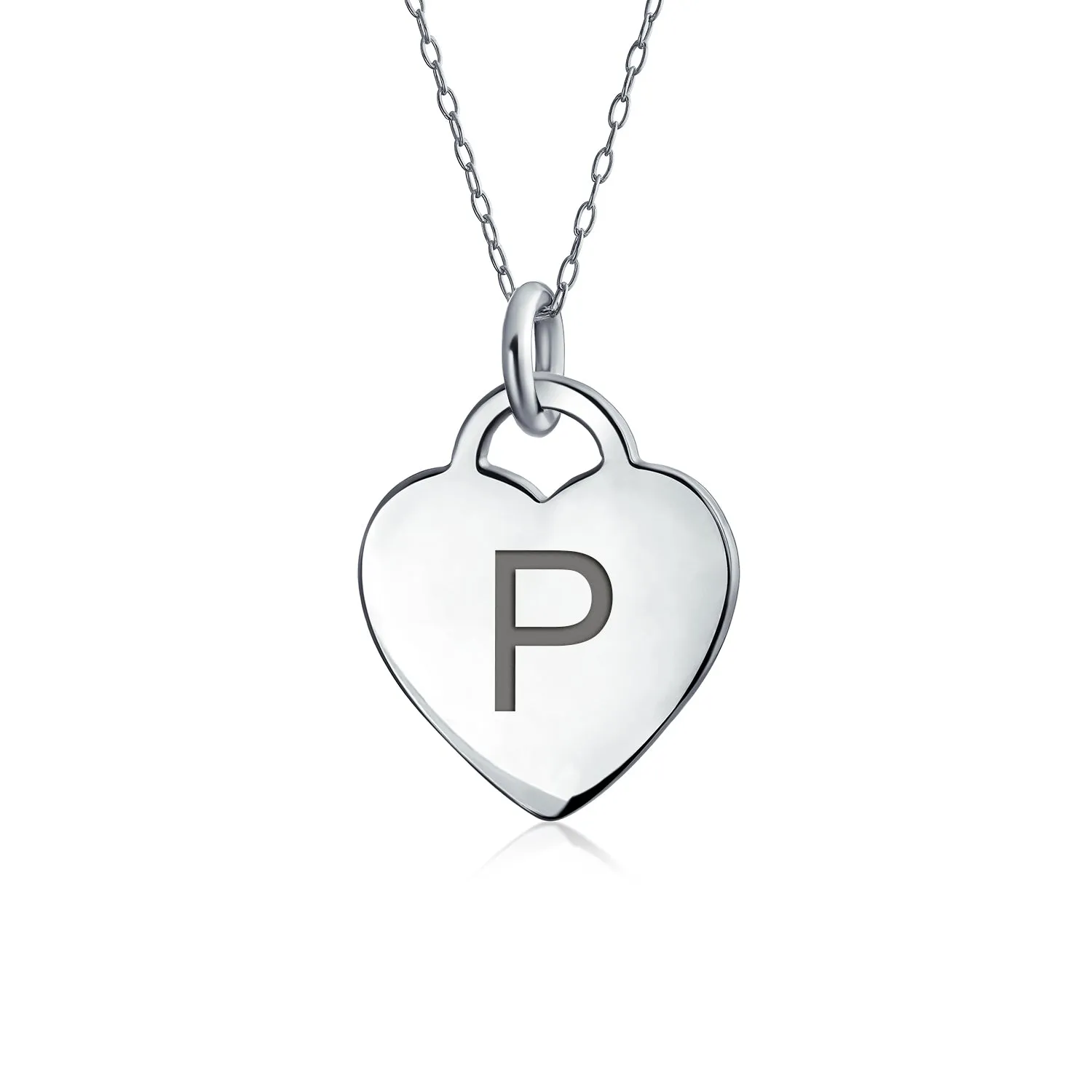 Tiny Minimalist Heart Shape Initial Pendant Necklace A-Z Sterling Silver