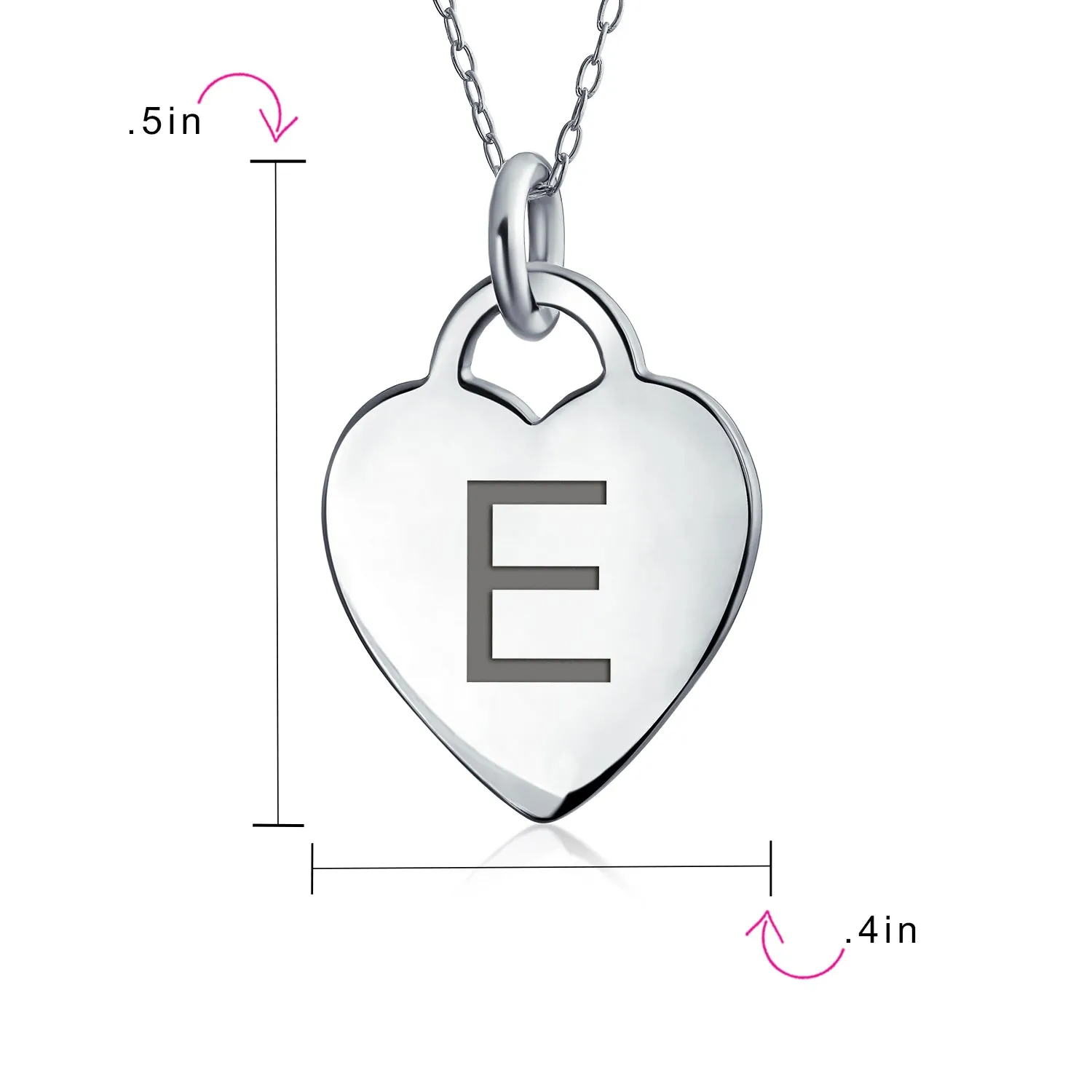 Tiny Minimalist Heart Shape Initial Pendant Necklace A-Z Sterling Silver