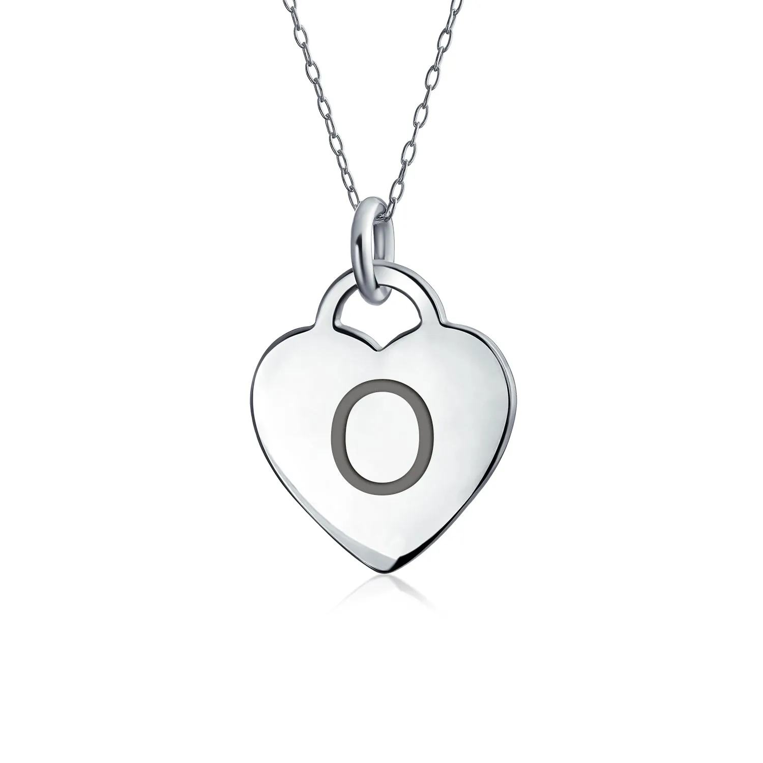 Tiny Minimalist Heart Shape Initial Pendant Necklace A-Z Sterling Silver