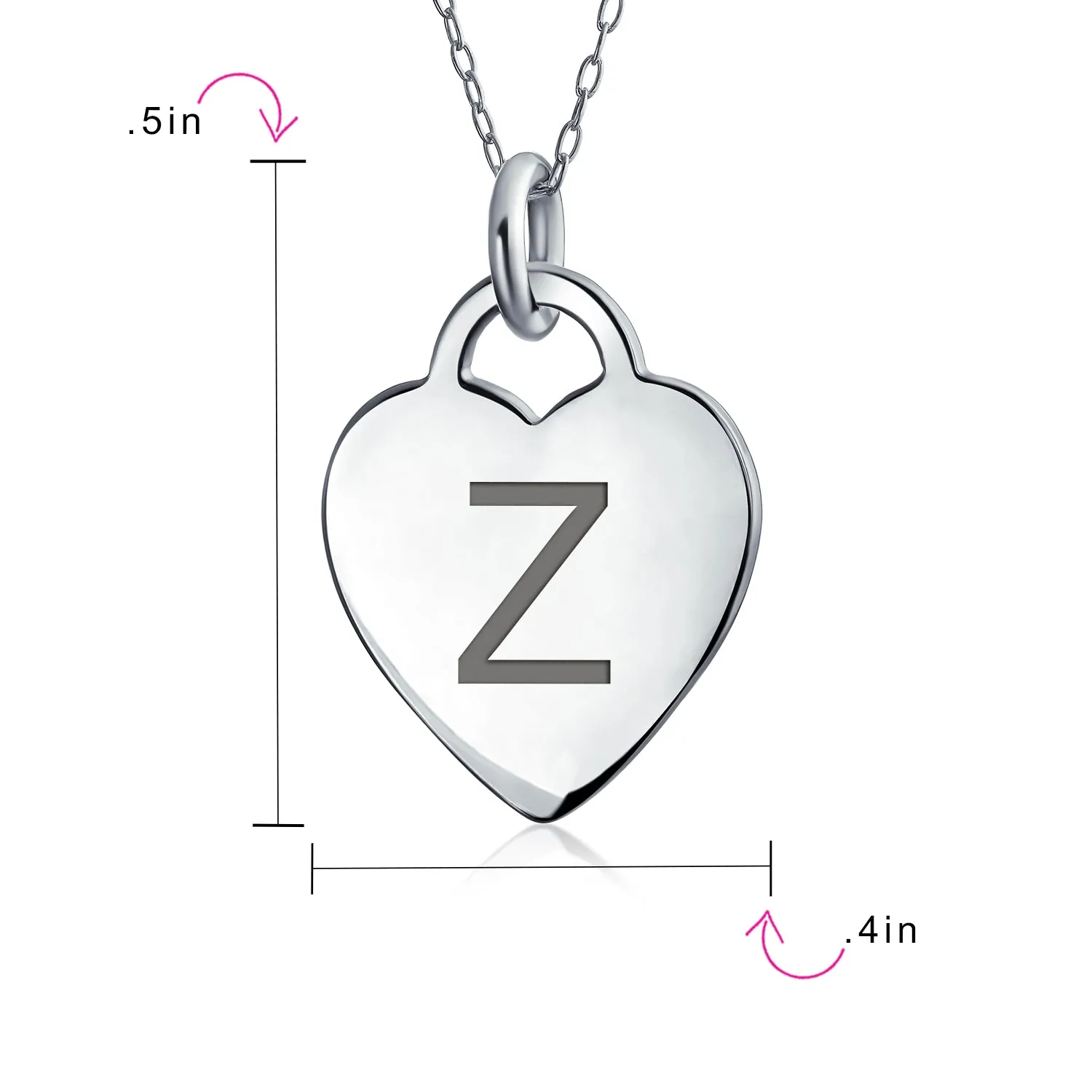 Tiny Minimalist Heart Shape Initial Pendant Necklace A-Z Sterling Silver