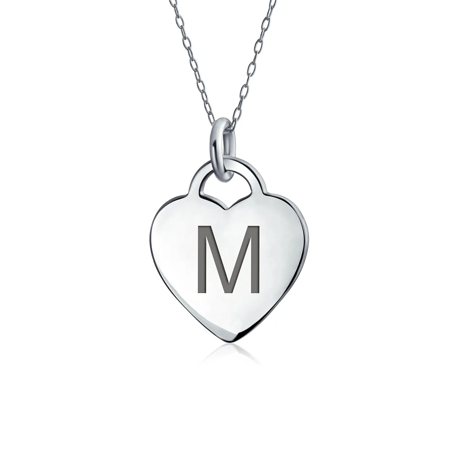 Tiny Minimalist Heart Shape Initial Pendant Necklace A-Z Sterling Silver