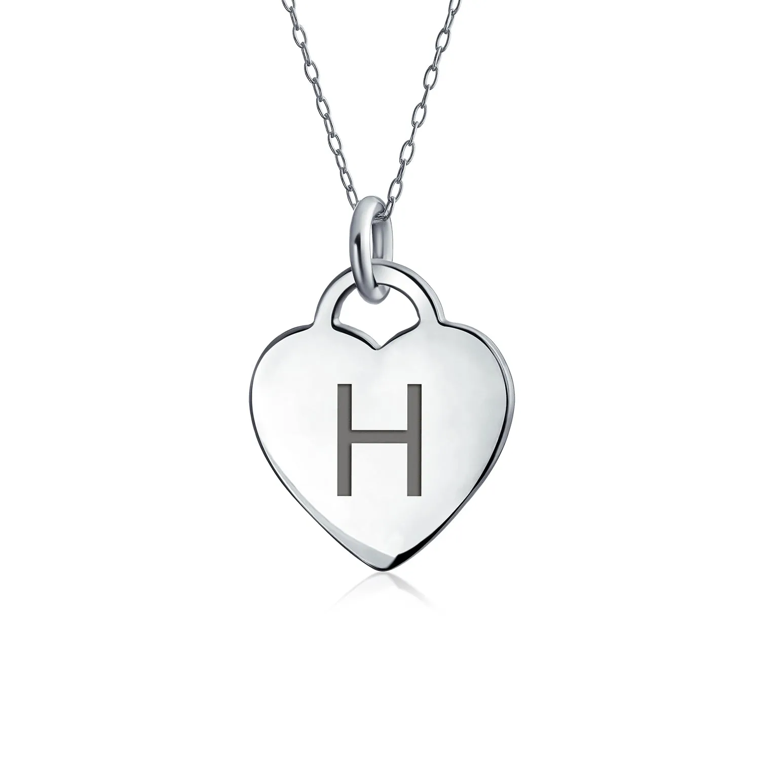 Tiny Minimalist Heart Shape Initial Pendant Necklace A-Z Sterling Silver