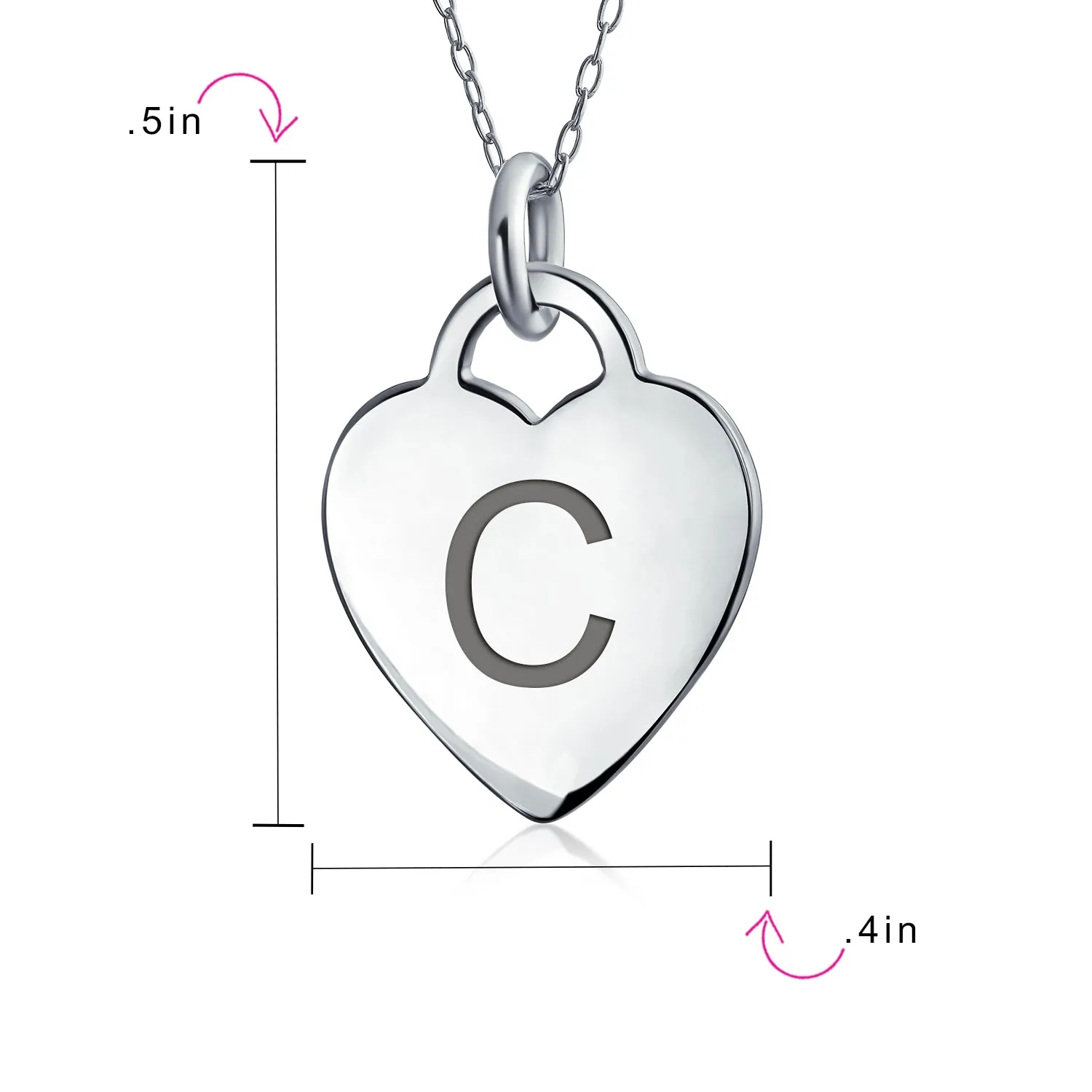 Tiny Minimalist Heart Shape Initial Pendant Necklace A-Z Sterling Silver