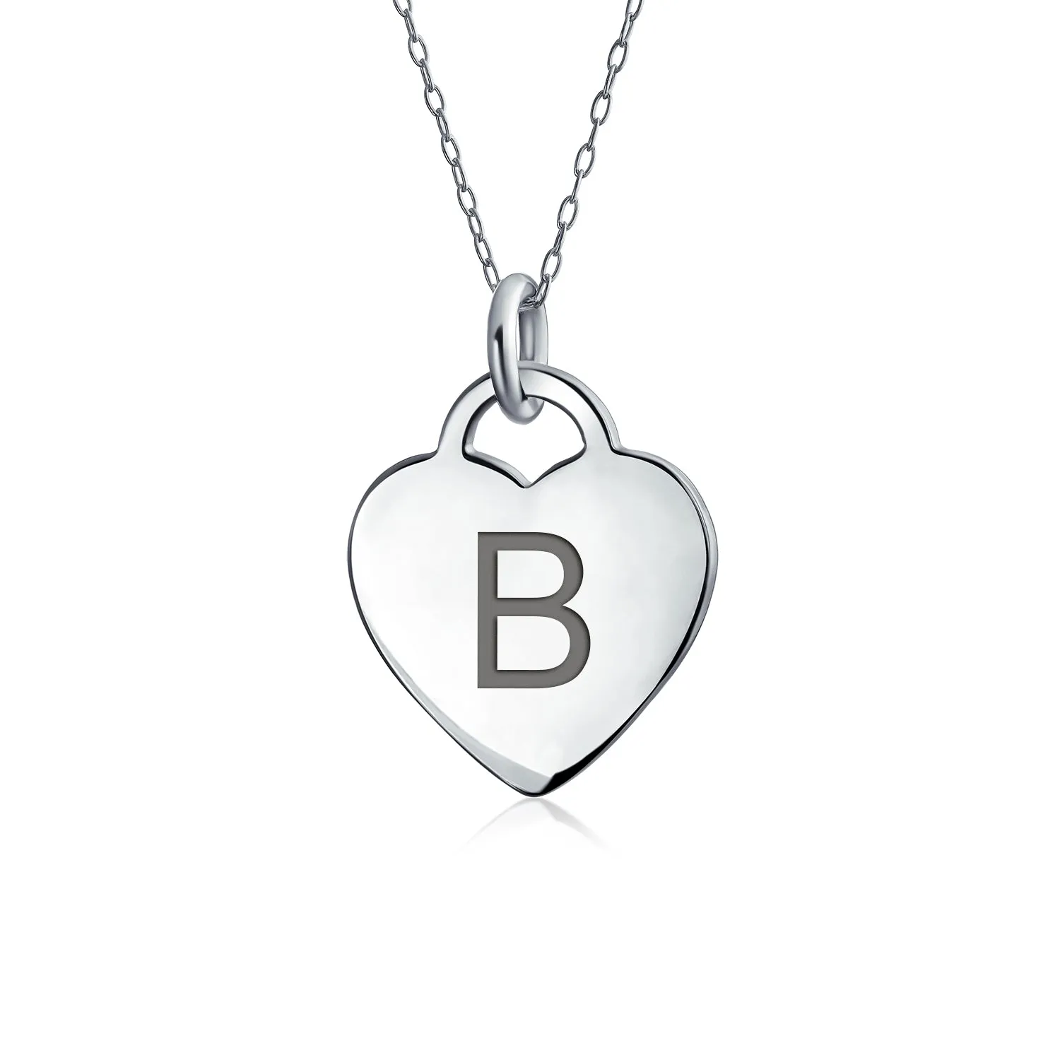 Tiny Minimalist Heart Shape Initial Pendant Necklace A-Z Sterling Silver