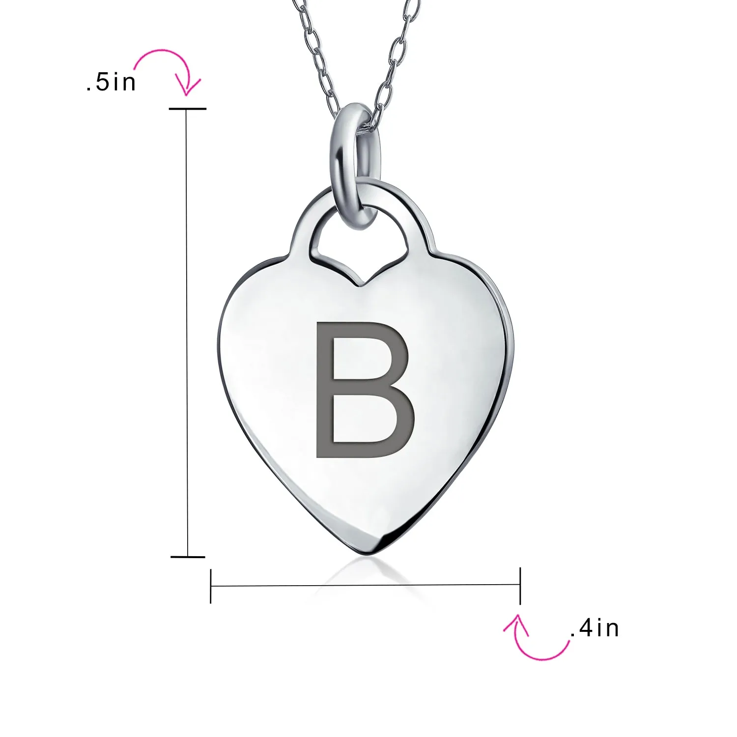 Tiny Minimalist Heart Shape Initial Pendant Necklace A-Z Sterling Silver