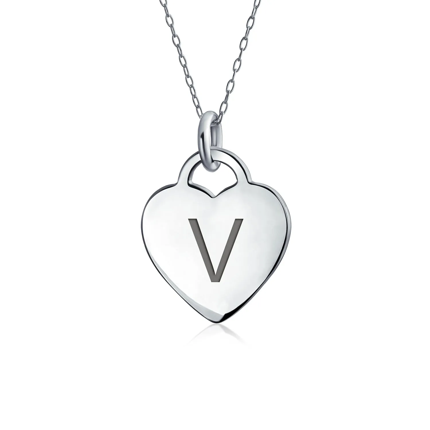 Tiny Minimalist Heart Shape Initial Pendant Necklace A-Z Sterling Silver