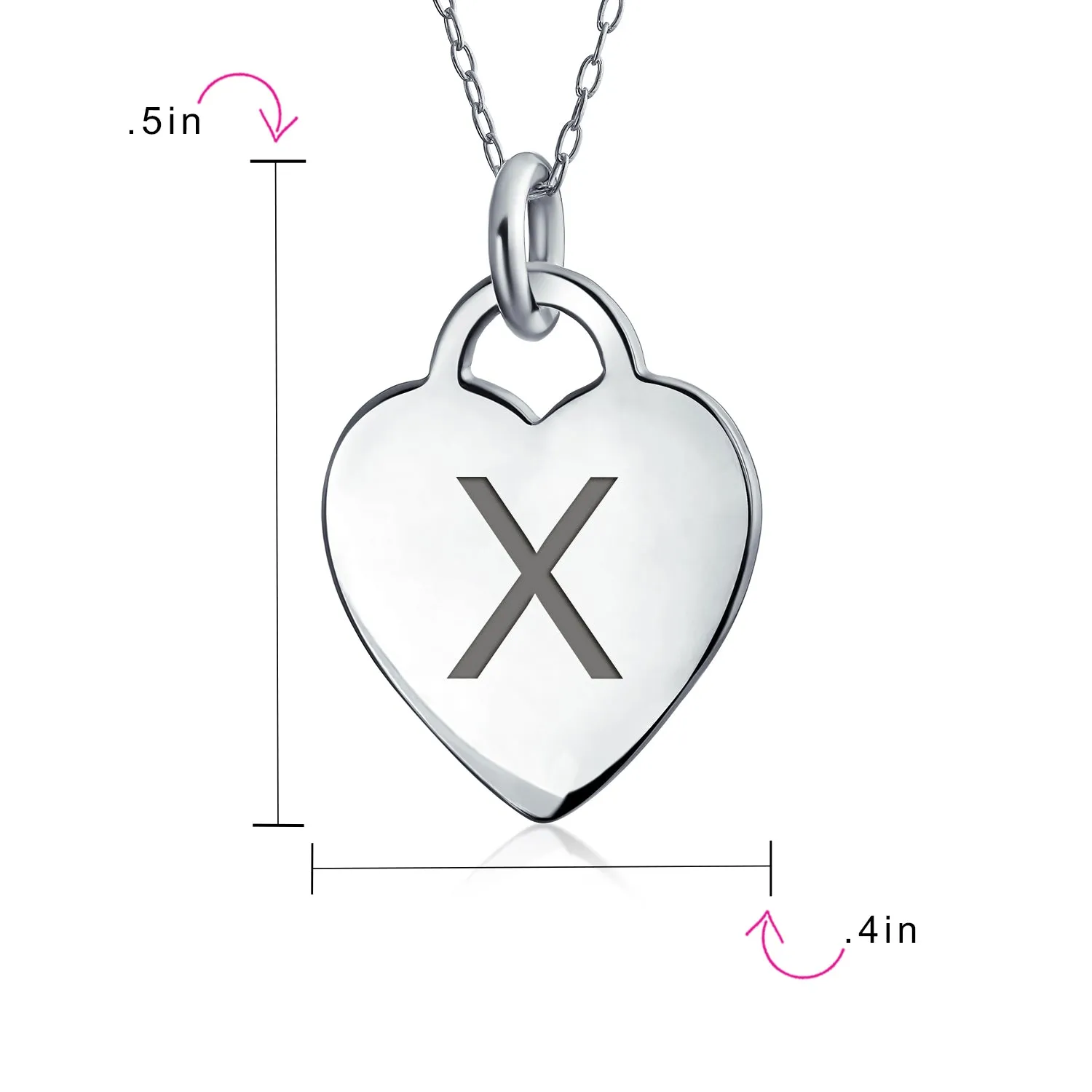 Tiny Minimalist Heart Shape Initial Pendant Necklace A-Z Sterling Silver