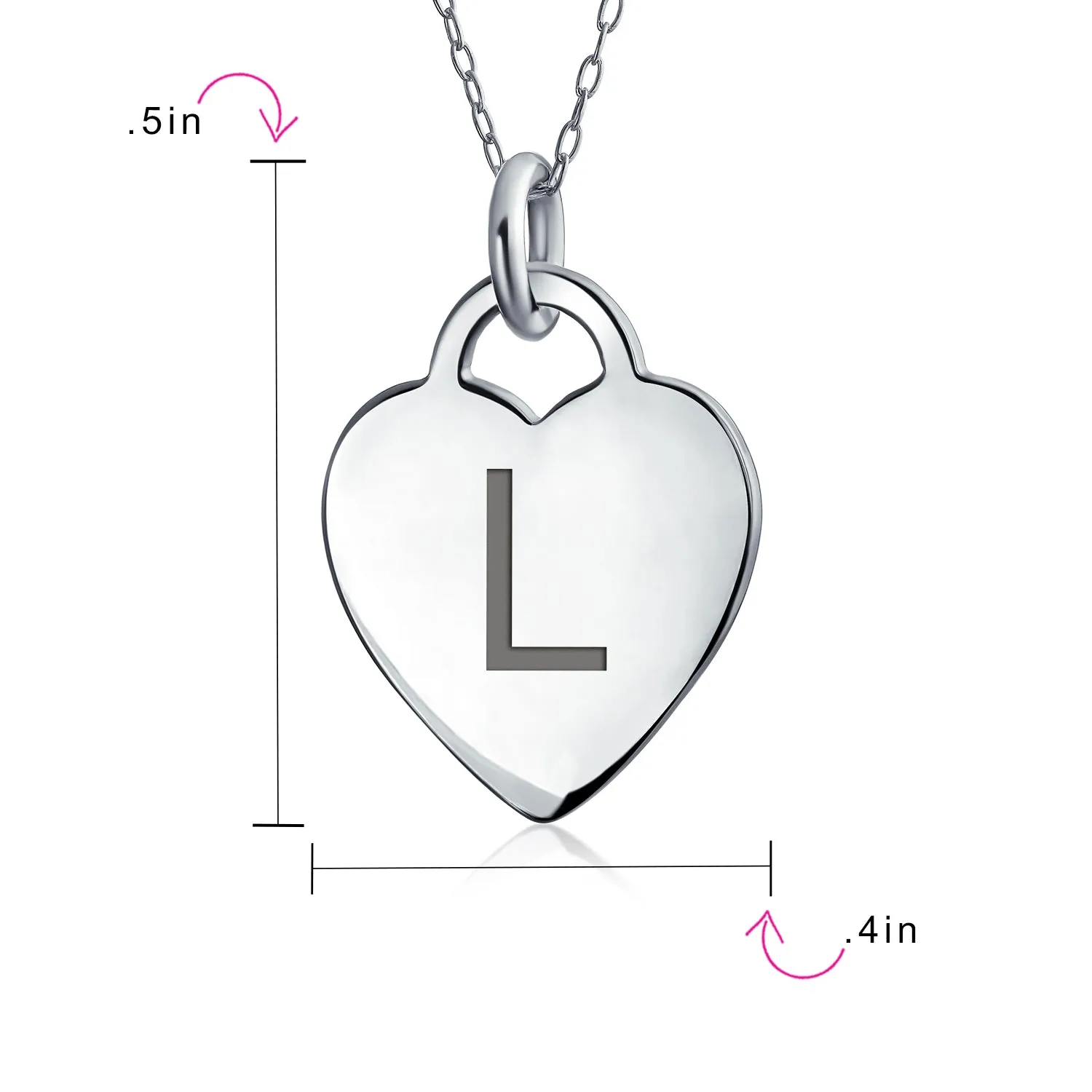 Tiny Minimalist Heart Shape Initial Pendant Necklace A-Z Sterling Silver