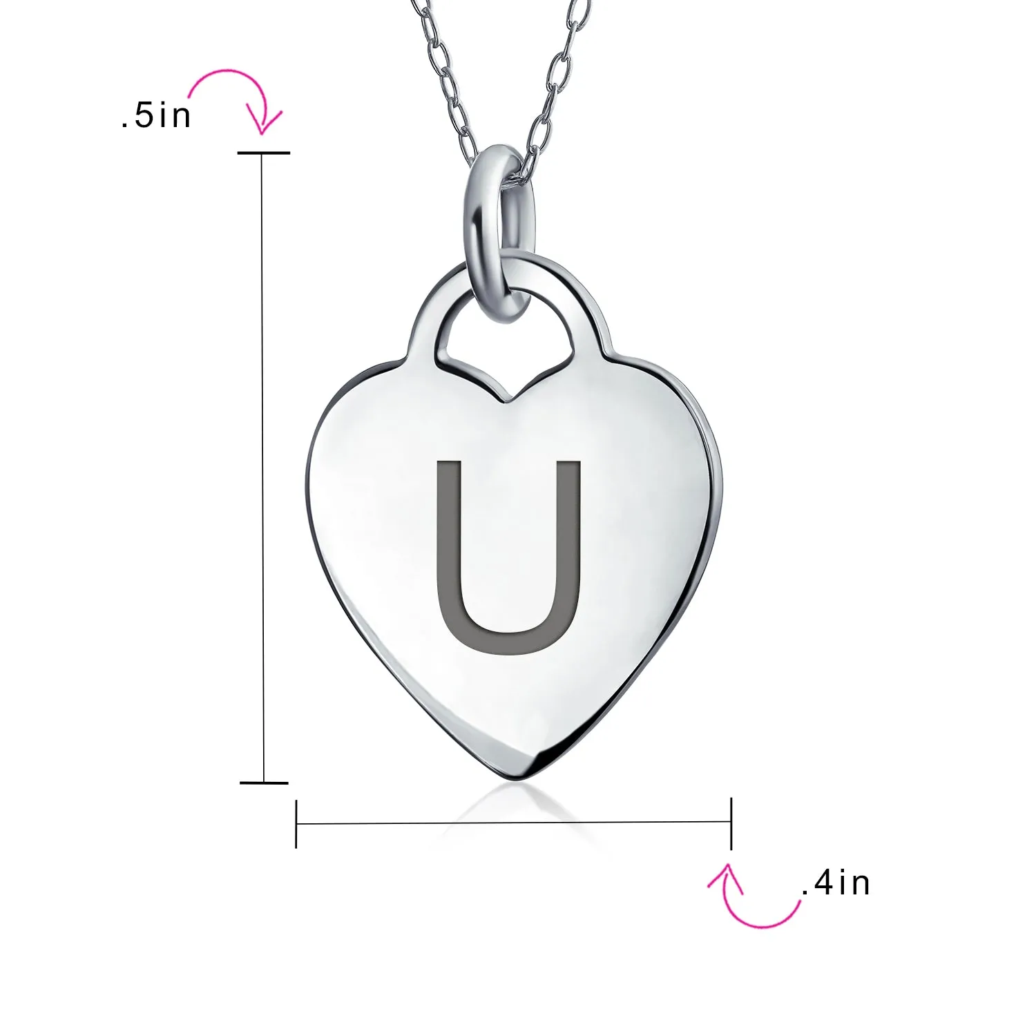 Tiny Minimalist Heart Shape Initial Pendant Necklace A-Z Sterling Silver