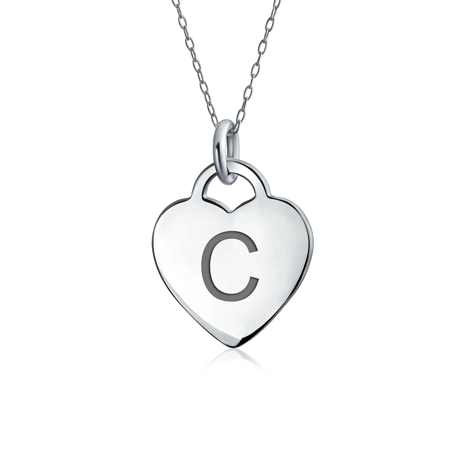 Tiny Minimalist Heart Shape Initial Pendant Necklace A-Z Sterling Silver