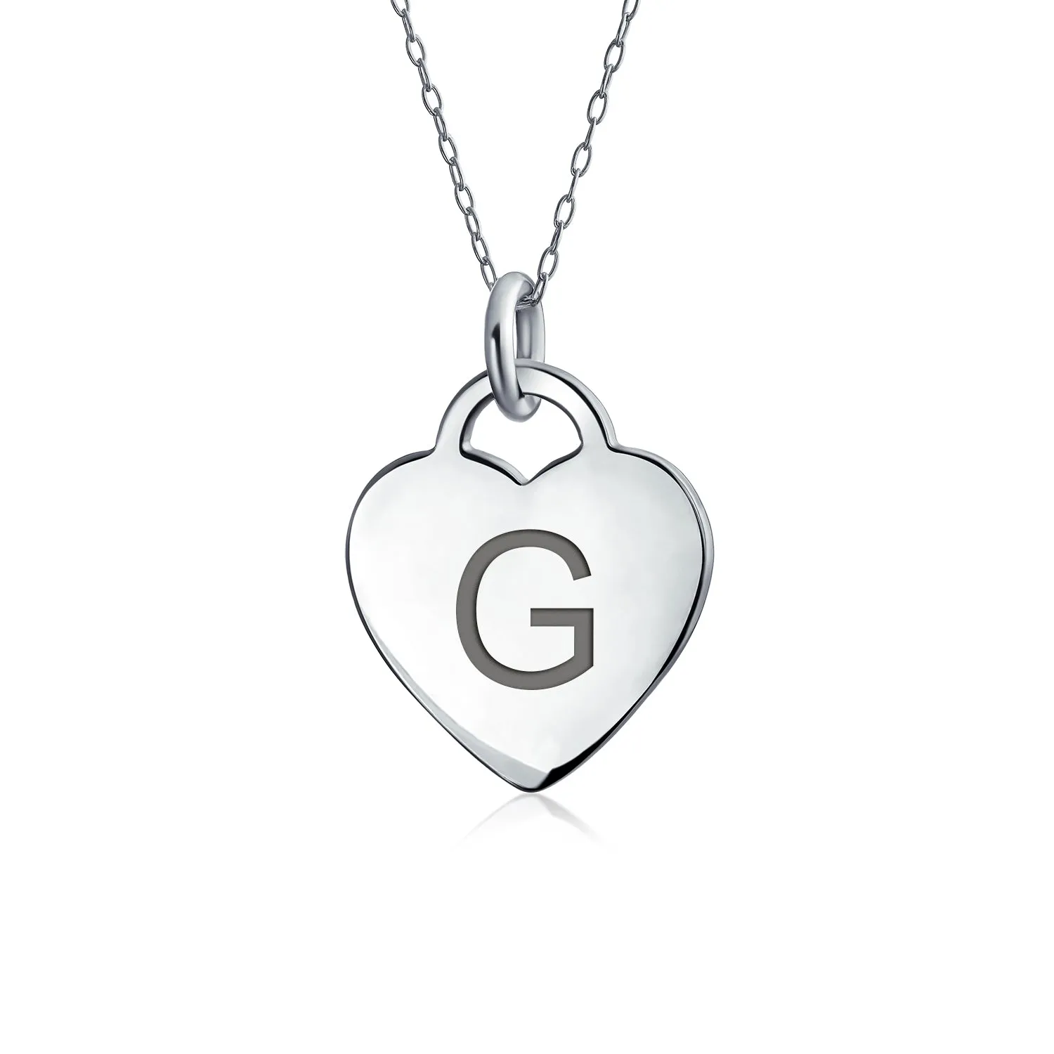 Tiny Minimalist Heart Shape Initial Pendant Necklace A-Z Sterling Silver