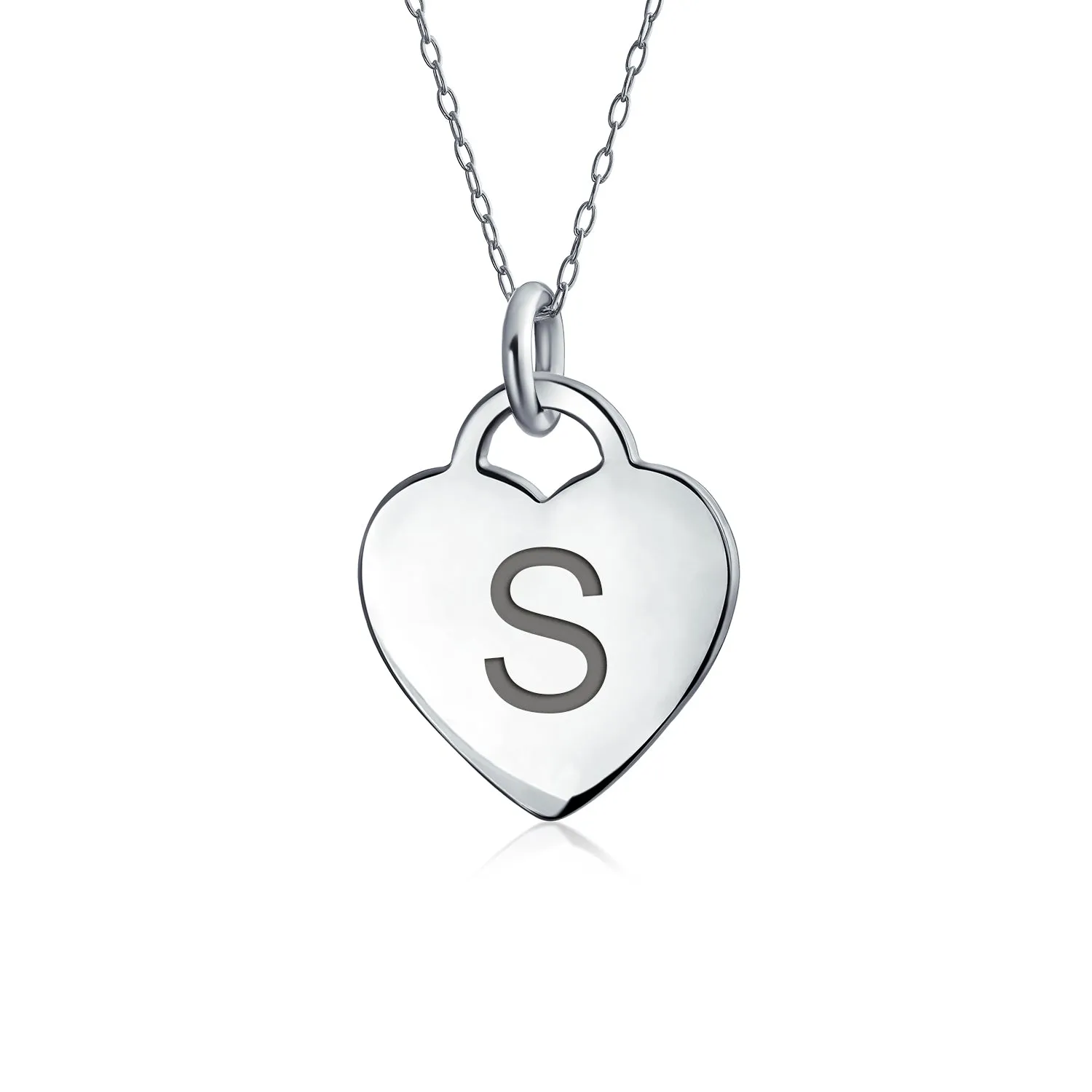 Tiny Minimalist Heart Shape Initial Pendant Necklace A-Z Sterling Silver