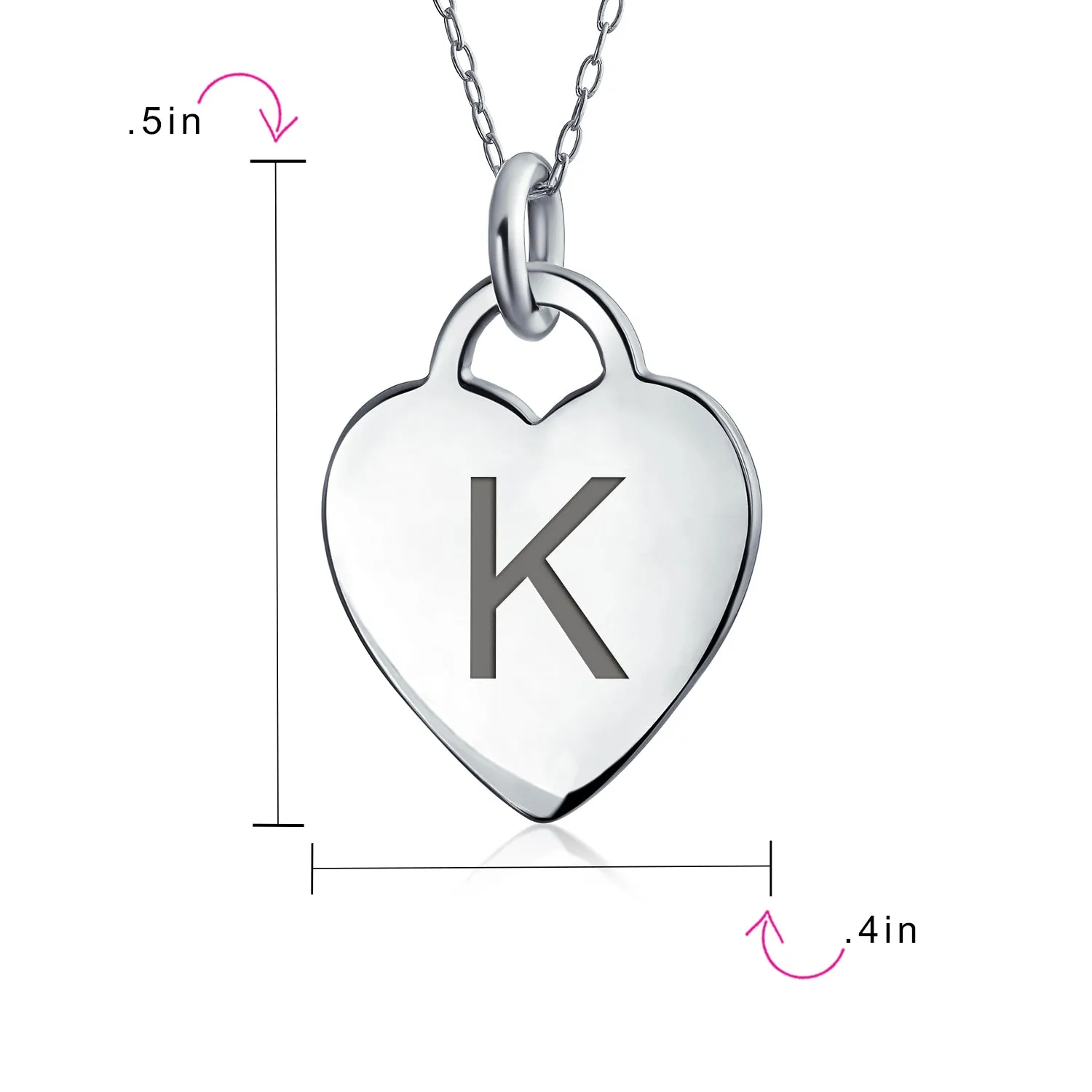 Tiny Minimalist Heart Shape Initial Pendant Necklace A-Z Sterling Silver