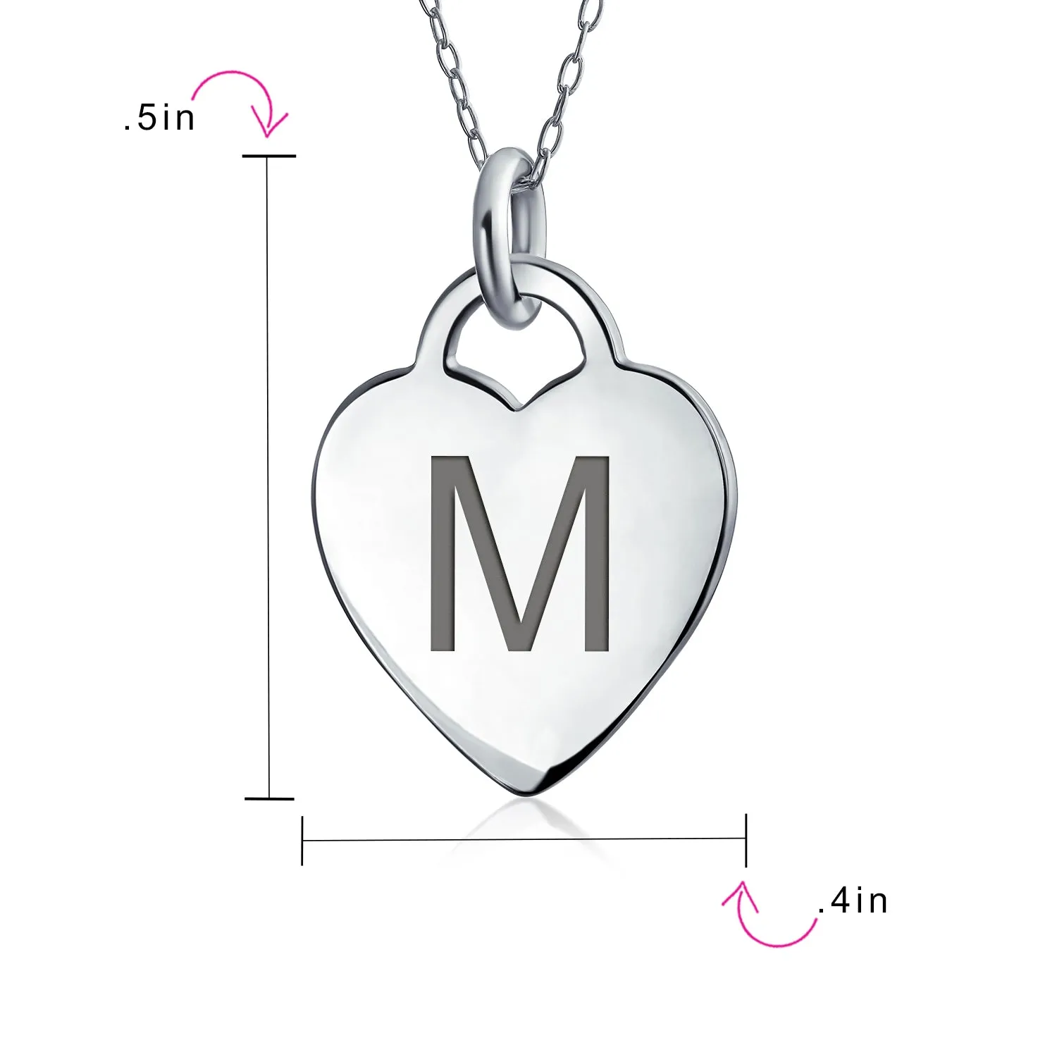 Tiny Minimalist Heart Shape Initial Pendant Necklace A-Z Sterling Silver