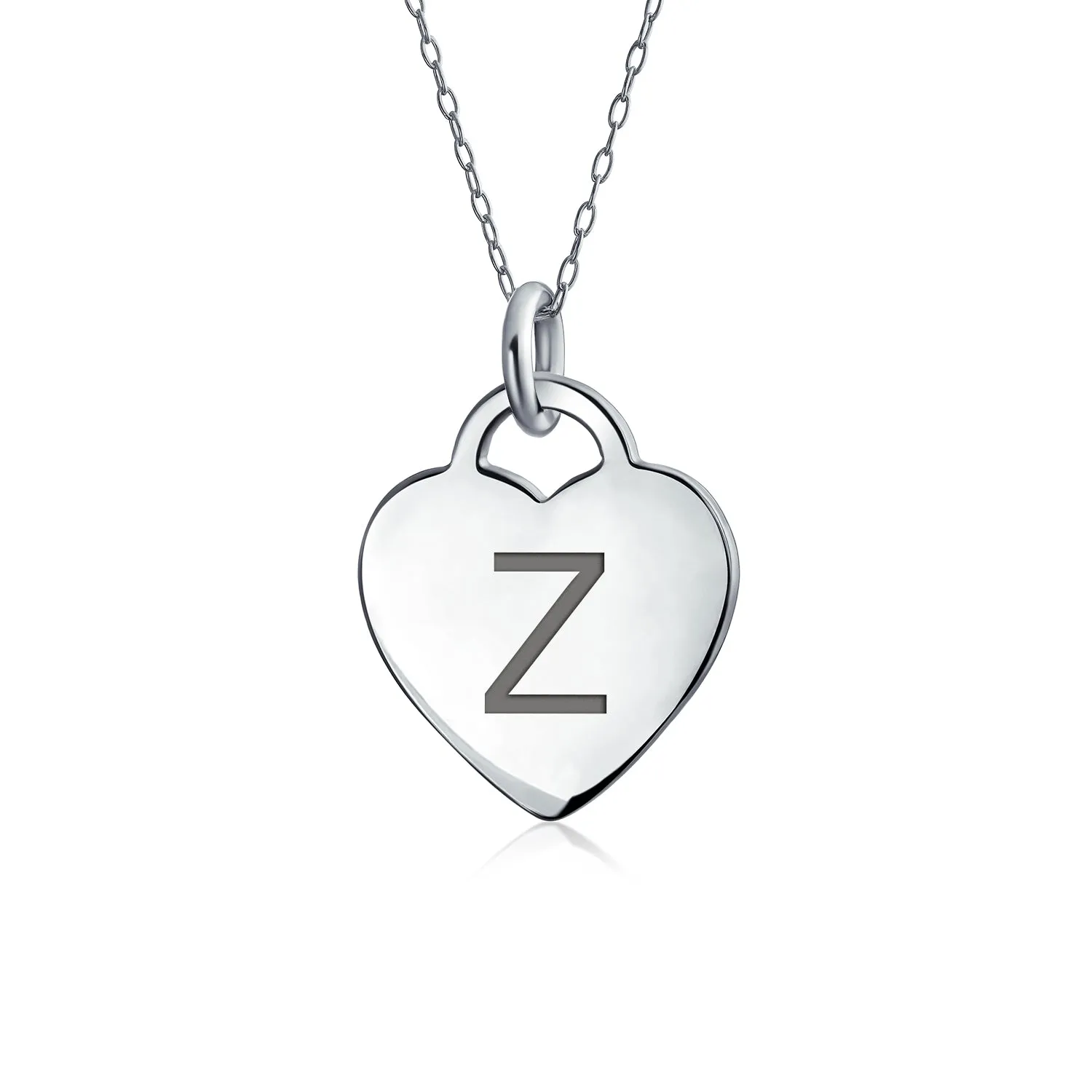 Tiny Minimalist Heart Shape Initial Pendant Necklace A-Z Sterling Silver