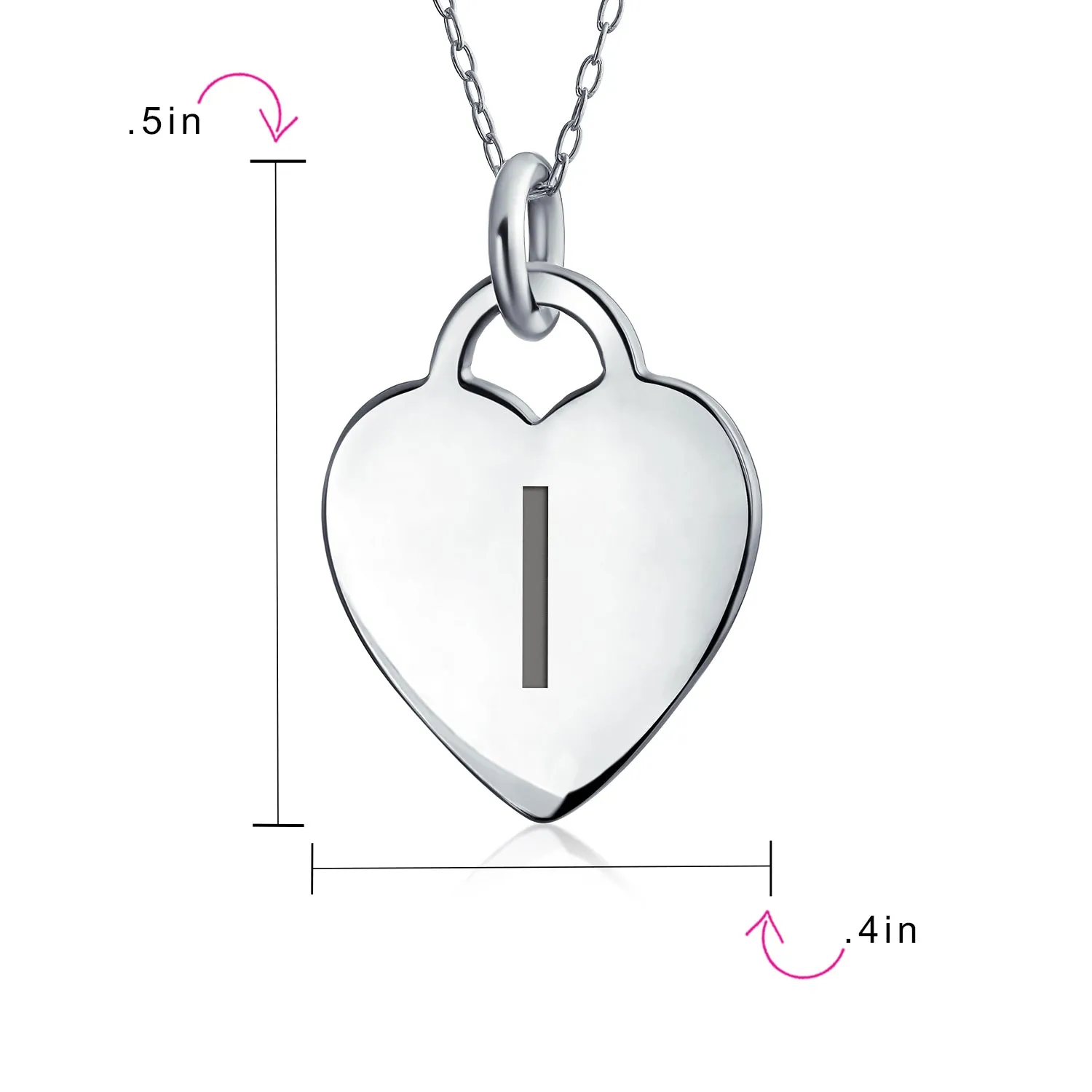 Tiny Minimalist Heart Shape Initial Pendant Necklace A-Z Sterling Silver