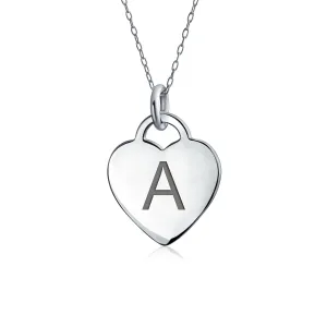 Tiny Minimalist Heart Shape Initial Pendant Necklace A-Z Sterling Silver