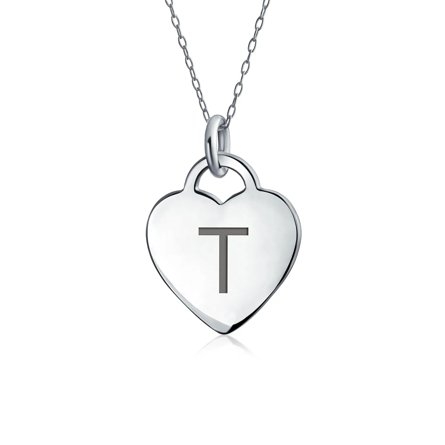 Tiny Minimalist Heart Shape Initial Pendant Necklace A-Z Sterling Silver