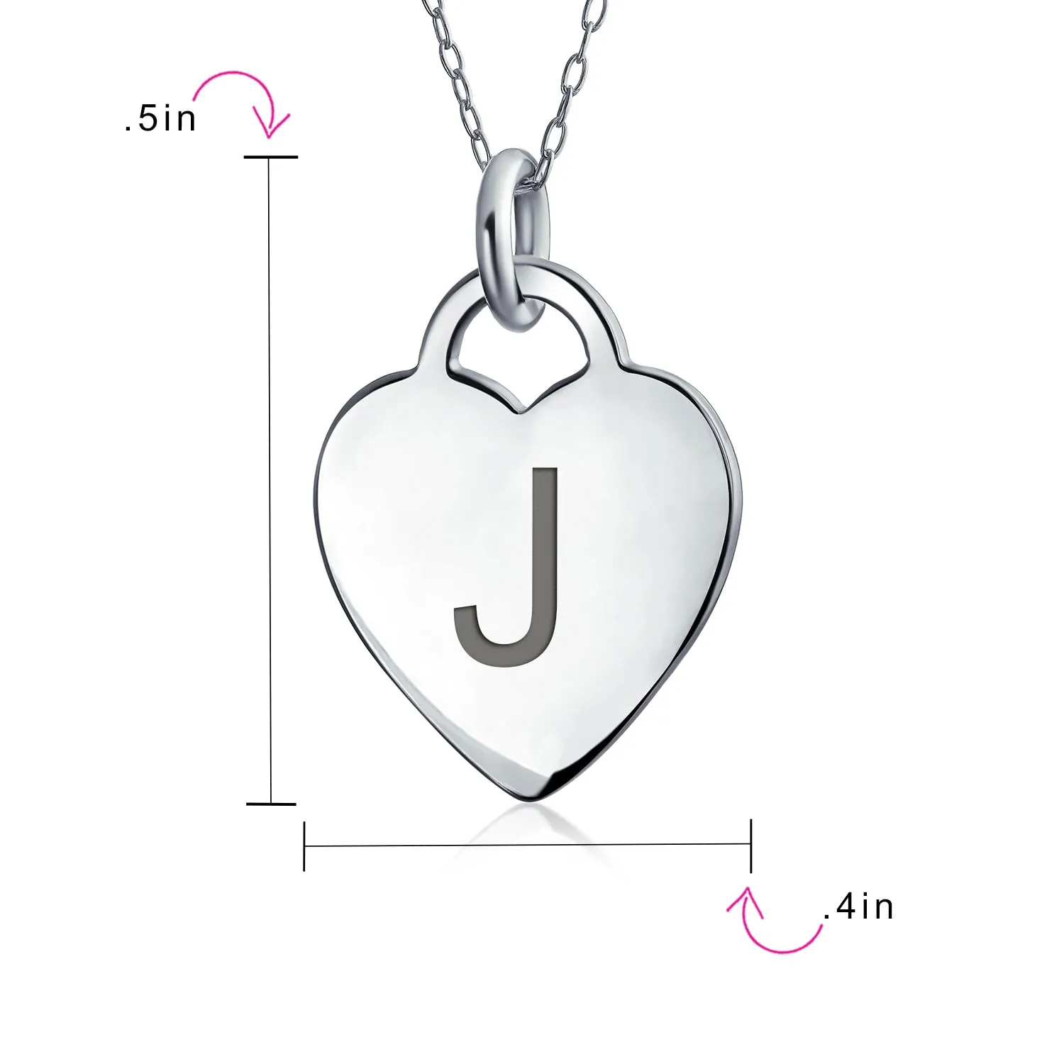 Tiny Minimalist Heart Shape Initial Pendant Necklace A-Z Sterling Silver