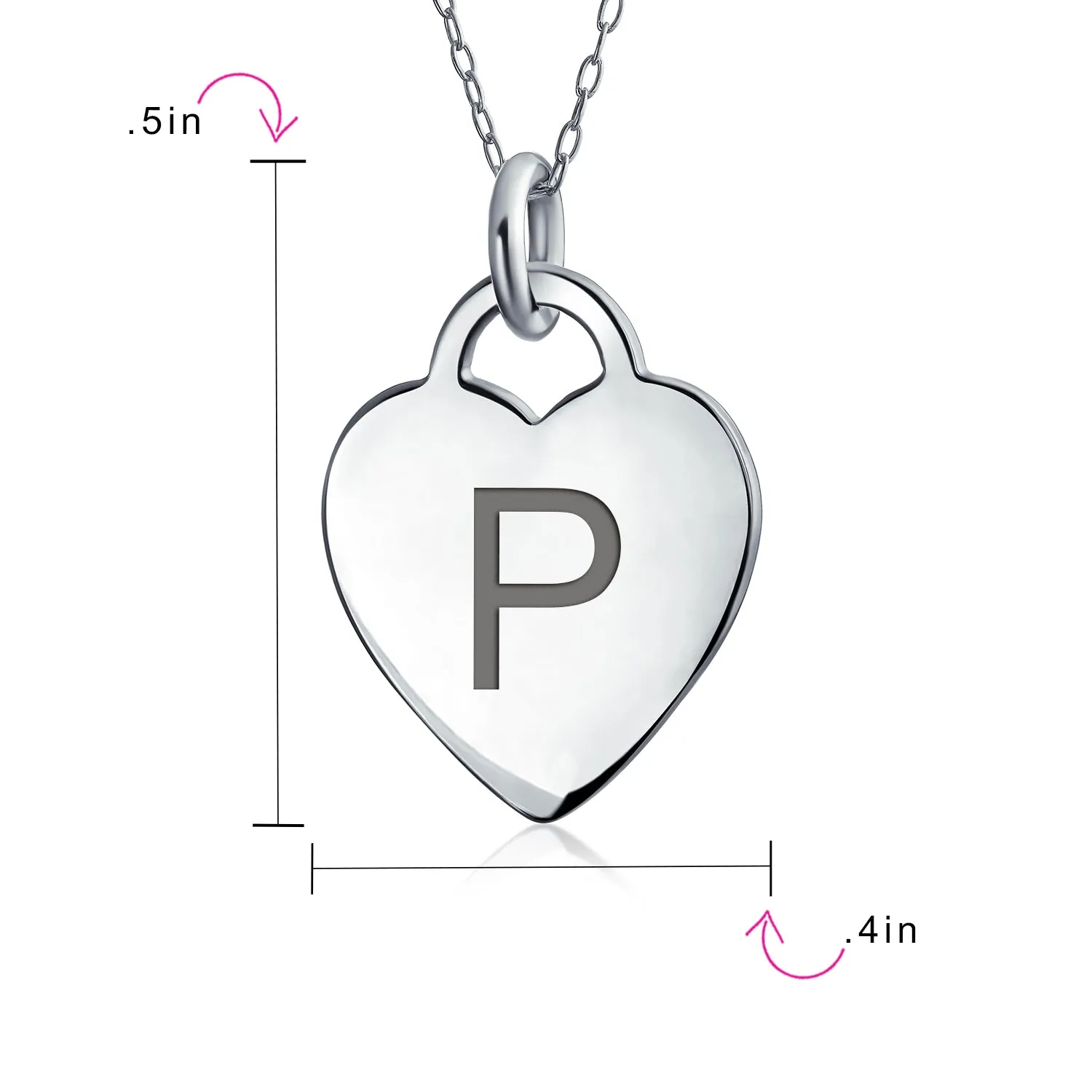 Tiny Minimalist Heart Shape Initial Pendant Necklace A-Z Sterling Silver