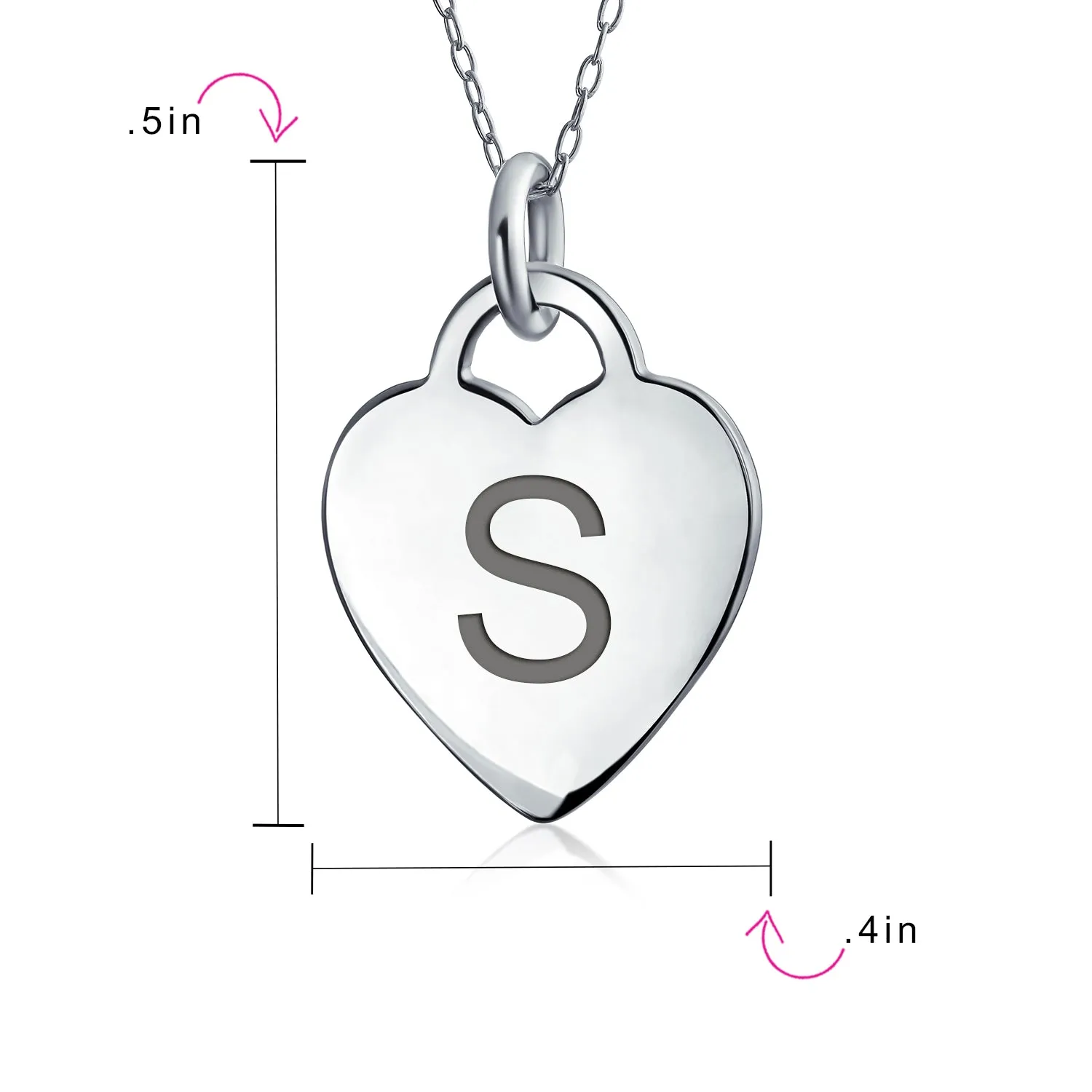 Tiny Minimalist Heart Shape Initial Pendant Necklace A-Z Sterling Silver