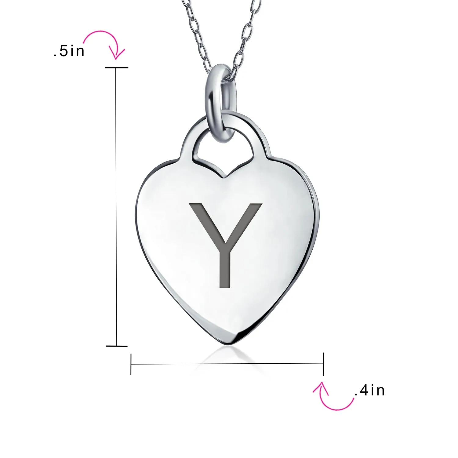 Tiny Minimalist Heart Shape Initial Pendant Necklace A-Z Sterling Silver