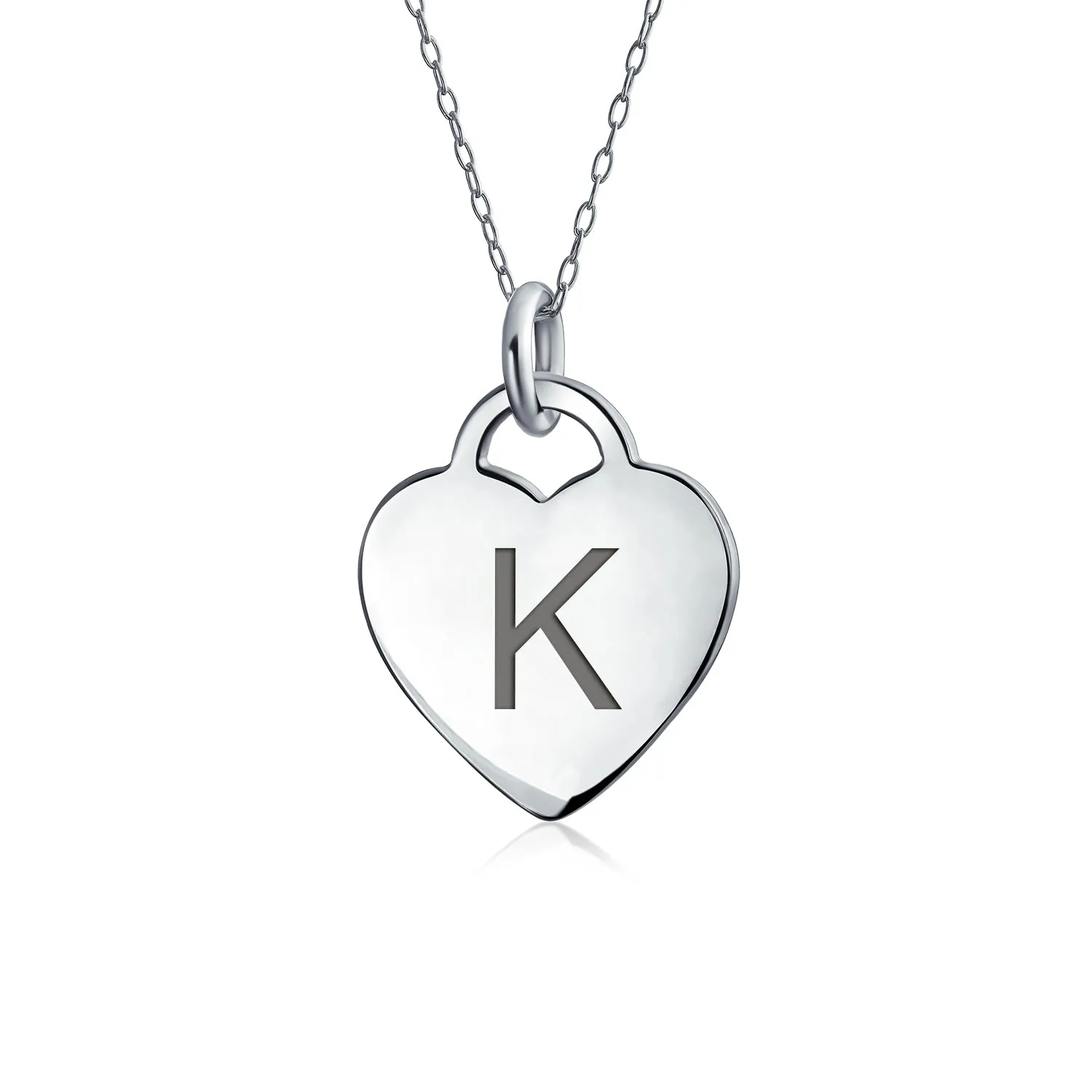 Tiny Minimalist Heart Shape Initial Pendant Necklace A-Z Sterling Silver