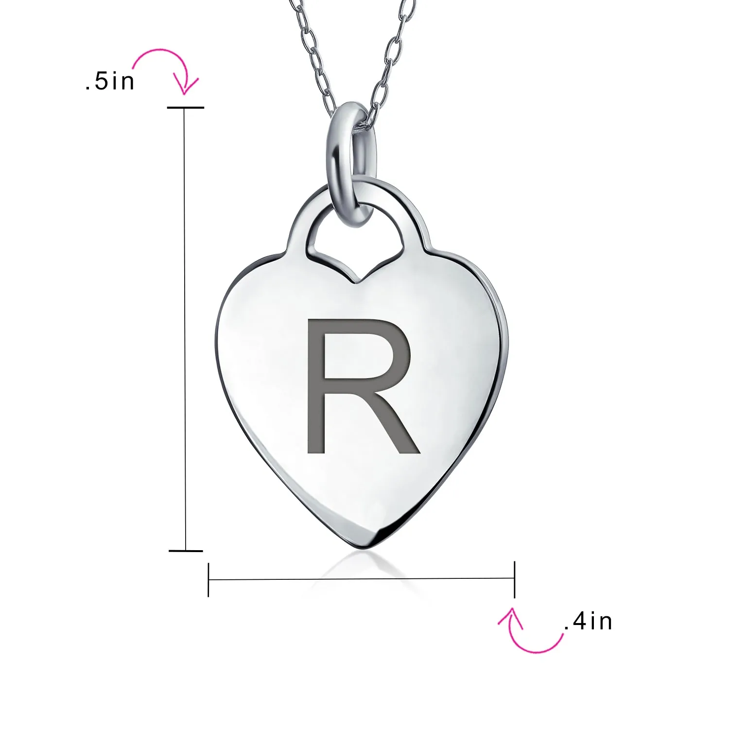 Tiny Minimalist Heart Shape Initial Pendant Necklace A-Z Sterling Silver