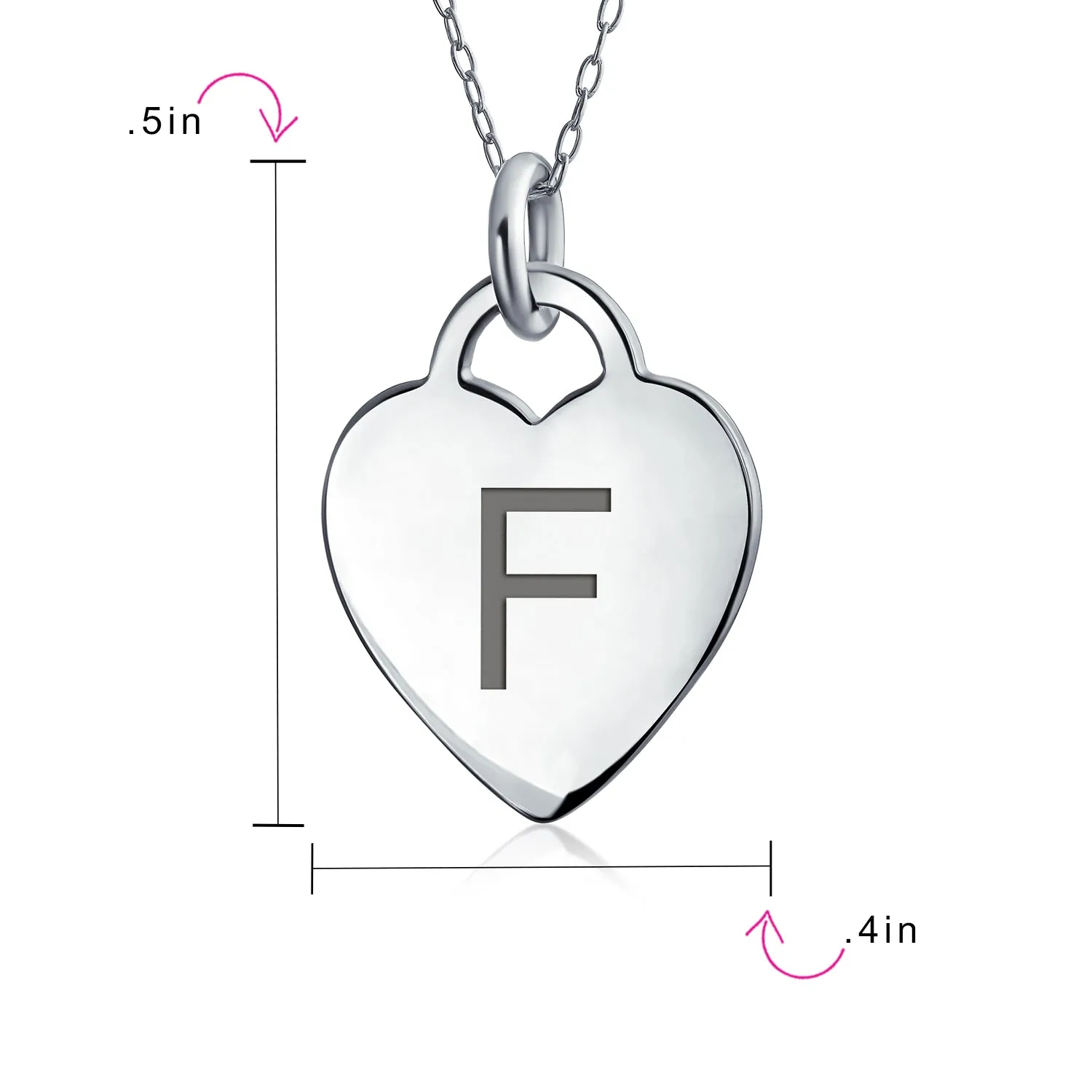 Tiny Minimalist Heart Shape Initial Pendant Necklace A-Z Sterling Silver