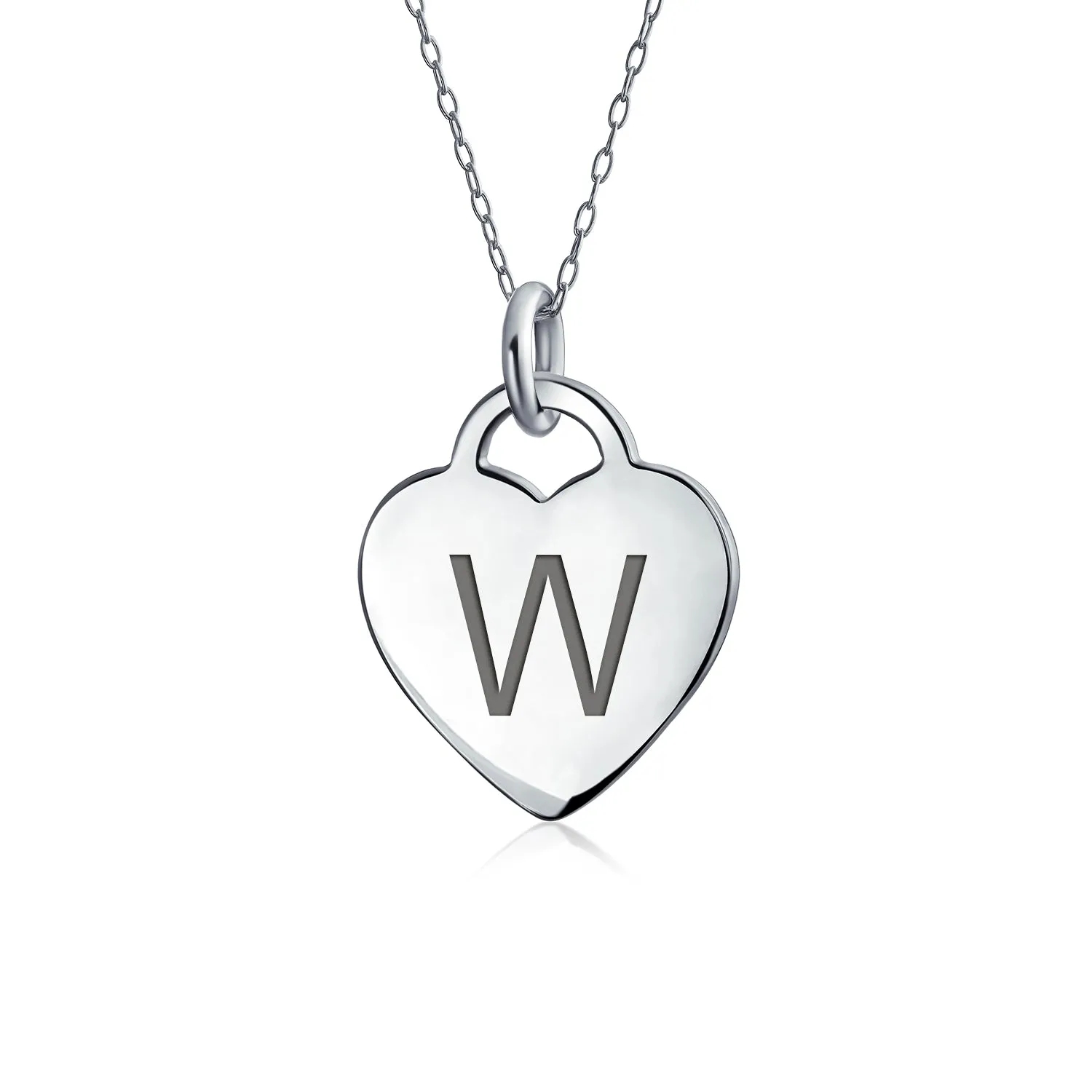 Tiny Minimalist Heart Shape Initial Pendant Necklace A-Z Sterling Silver