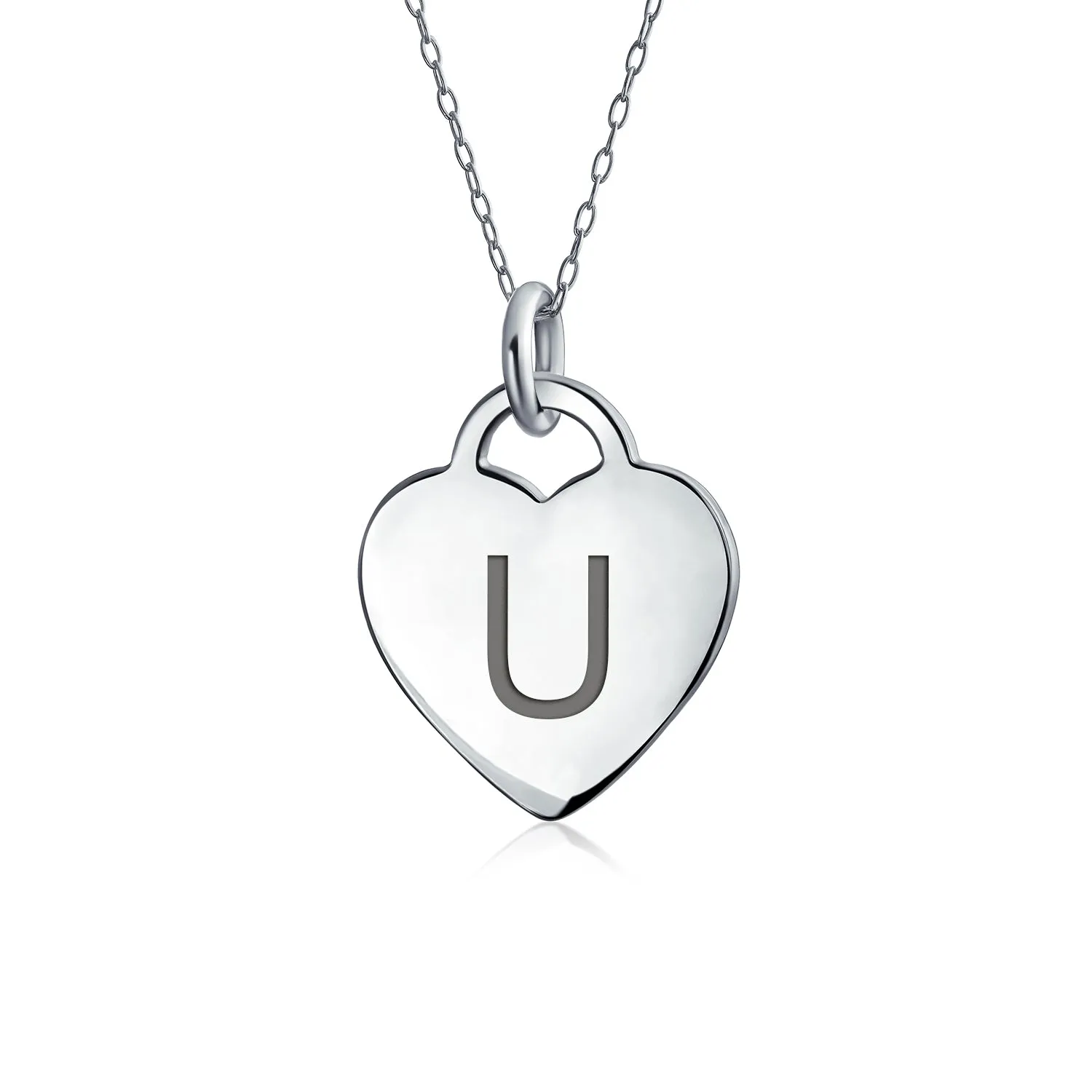 Tiny Minimalist Heart Shape Initial Pendant Necklace A-Z Sterling Silver