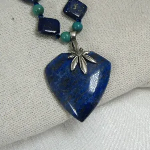 Turquoise $ Gemstone Necklace with  a Lapis Lazuli Pendant